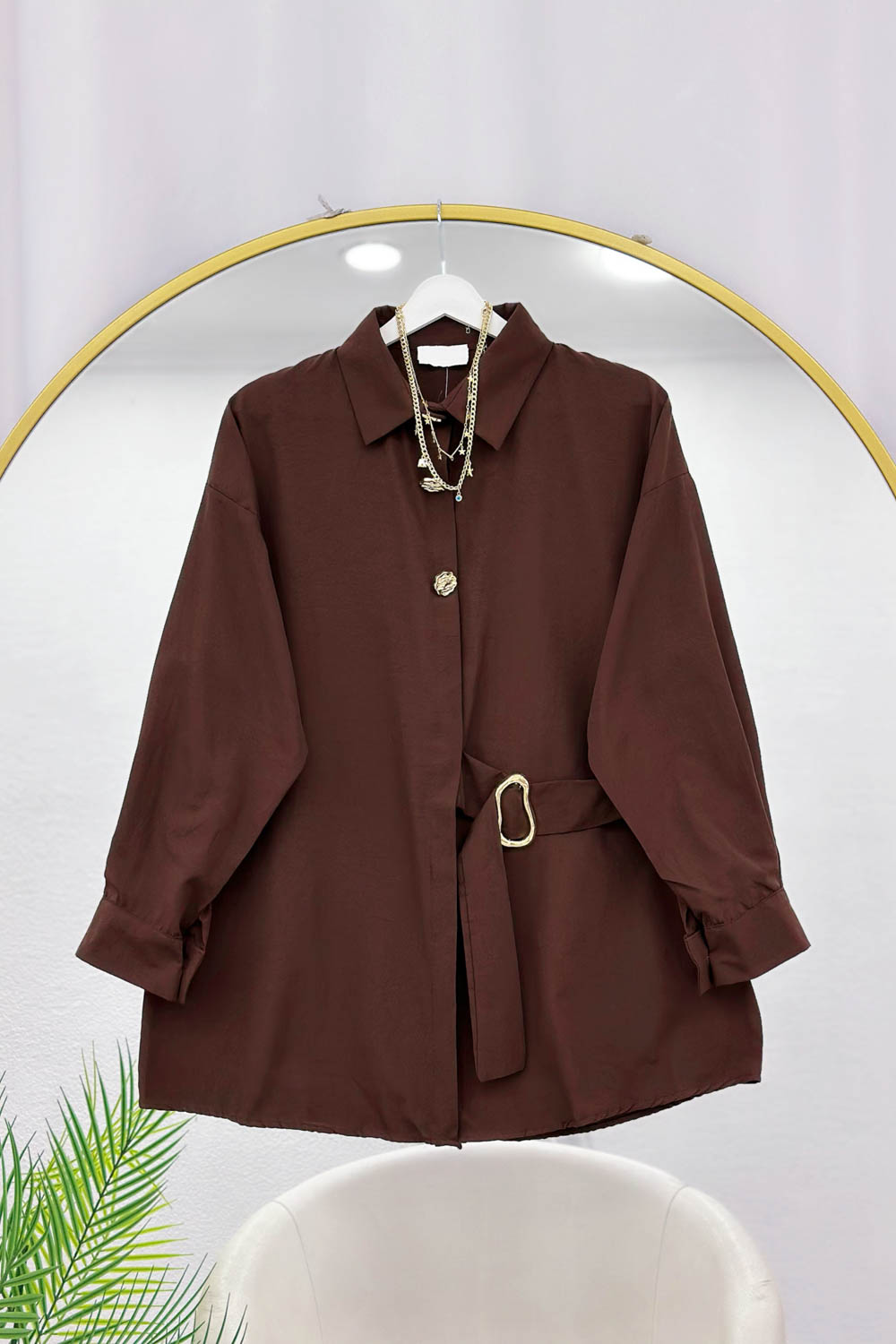 GOLD DÜĞMELİ BELDEN TOKALI KADIN  GÖMLEK