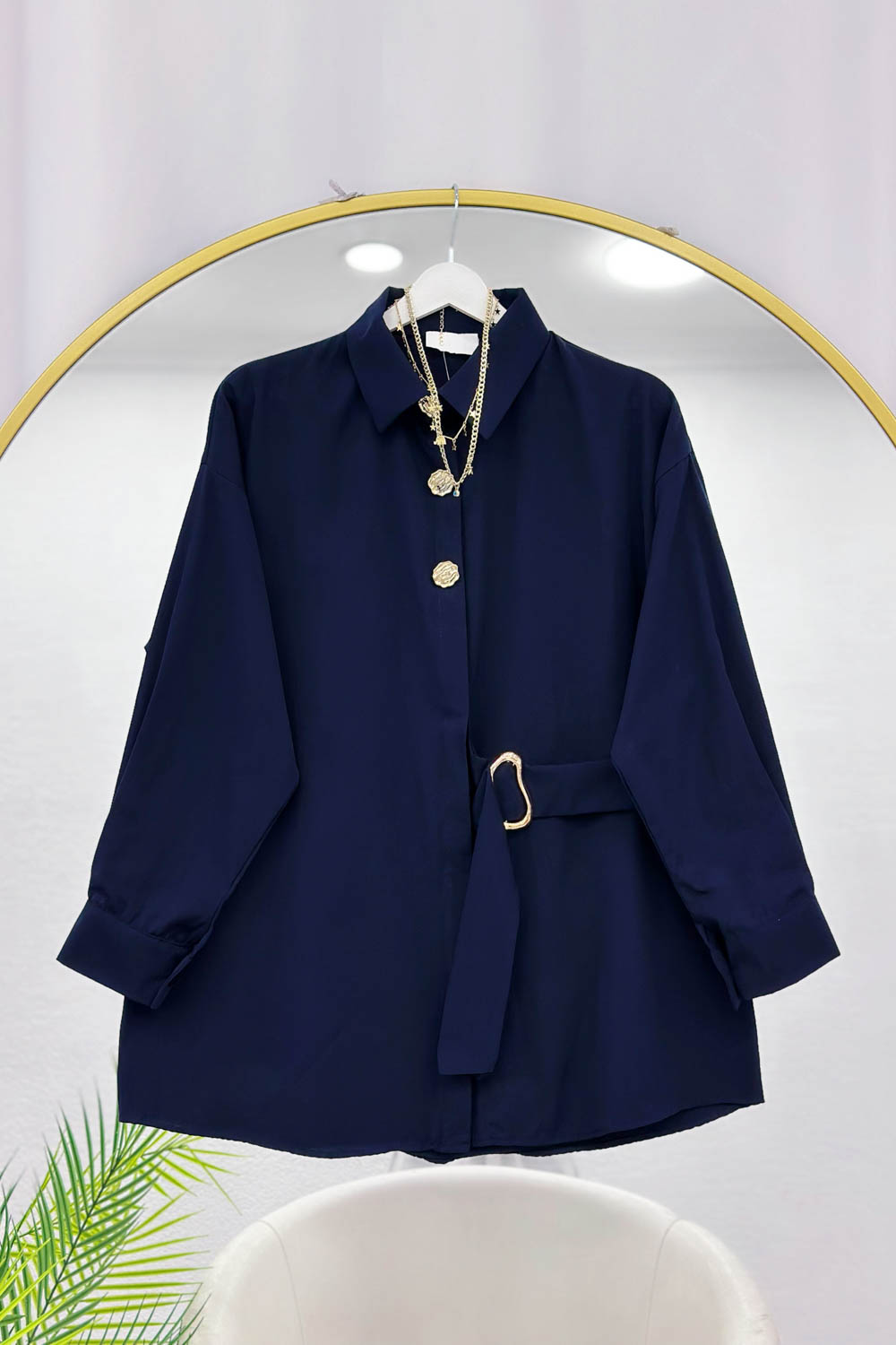 GOLD DÜĞMELİ BELDEN TOKALI KADIN  GÖMLEK