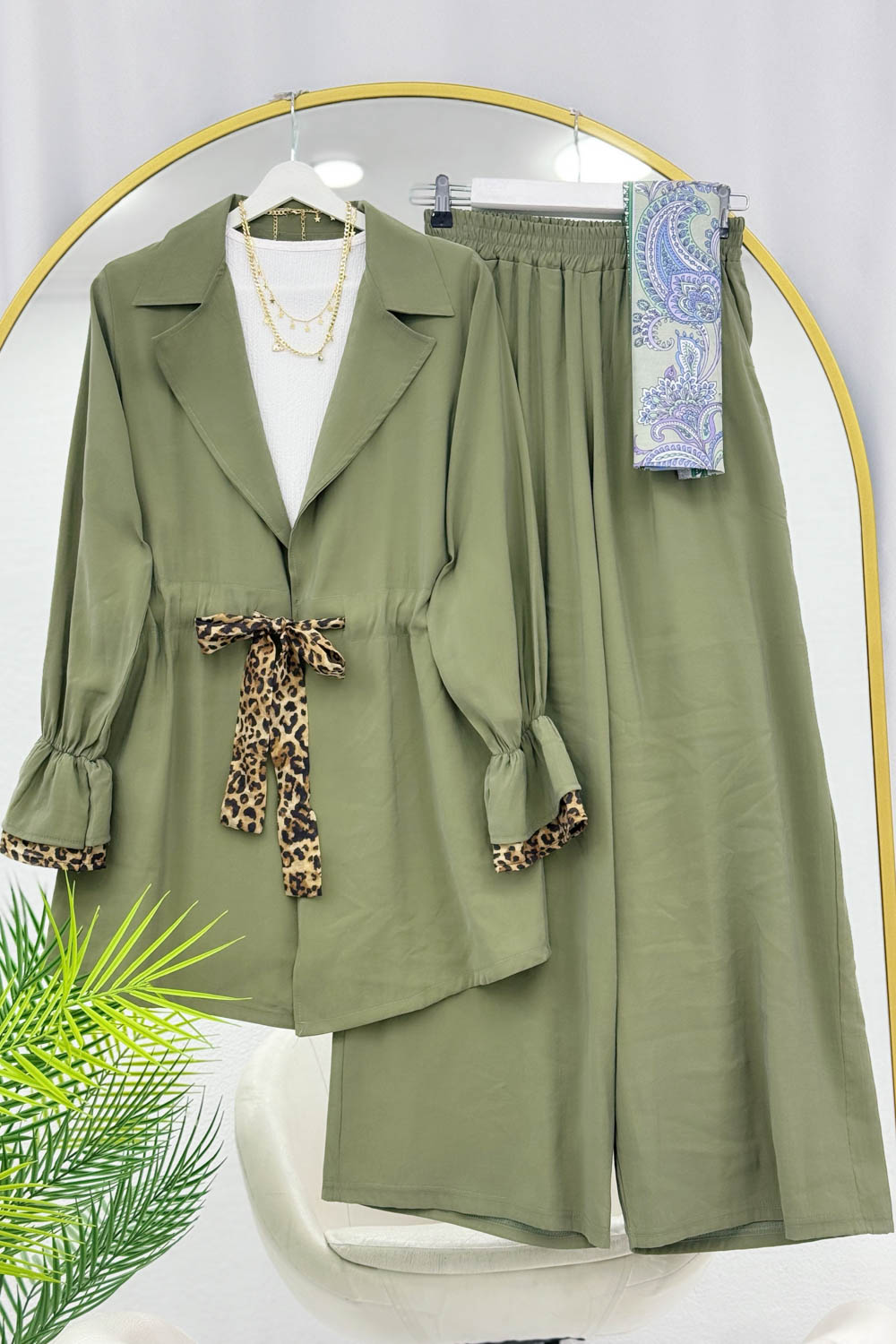 BELDEN LEOPAR BAĞLAMALI PANTOLON TAKIM