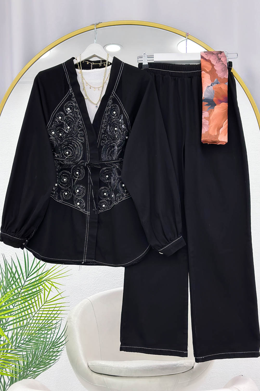 BONCUK  DESENLİ PANTOLONLU KADIN  KOT TAKIM