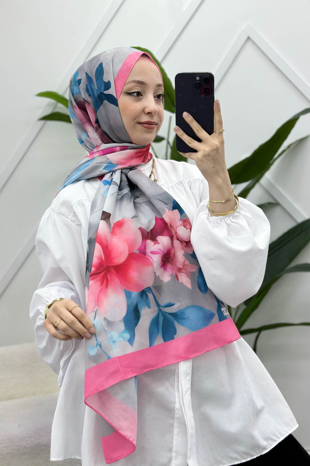 BAHAR ÇİÇEKLERİ DESENLİ PAMUK ŞAL