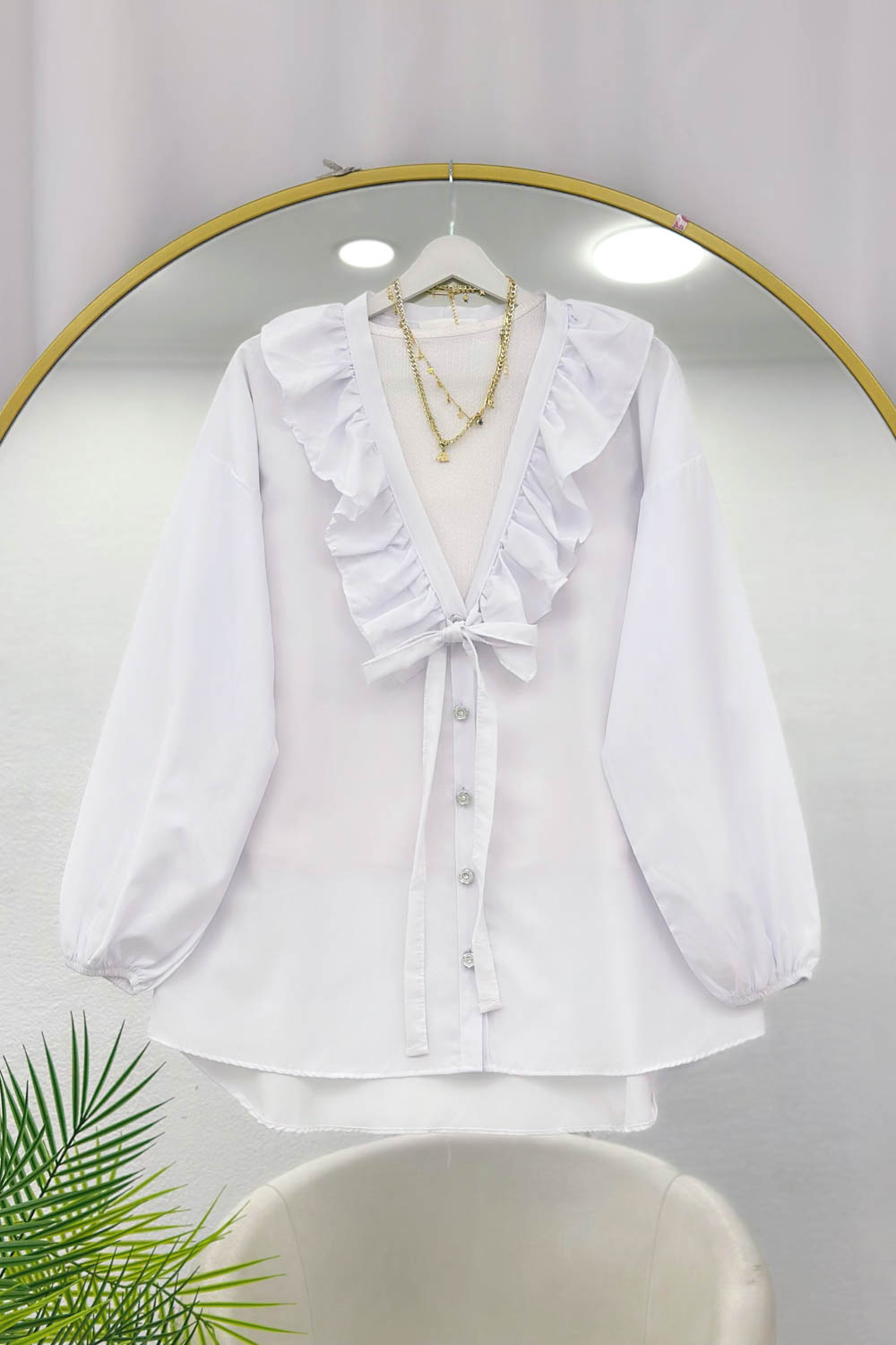 ÖNÜ FIRFIRLI BAĞLAMALI KADIN GÖMLEK TUNİK