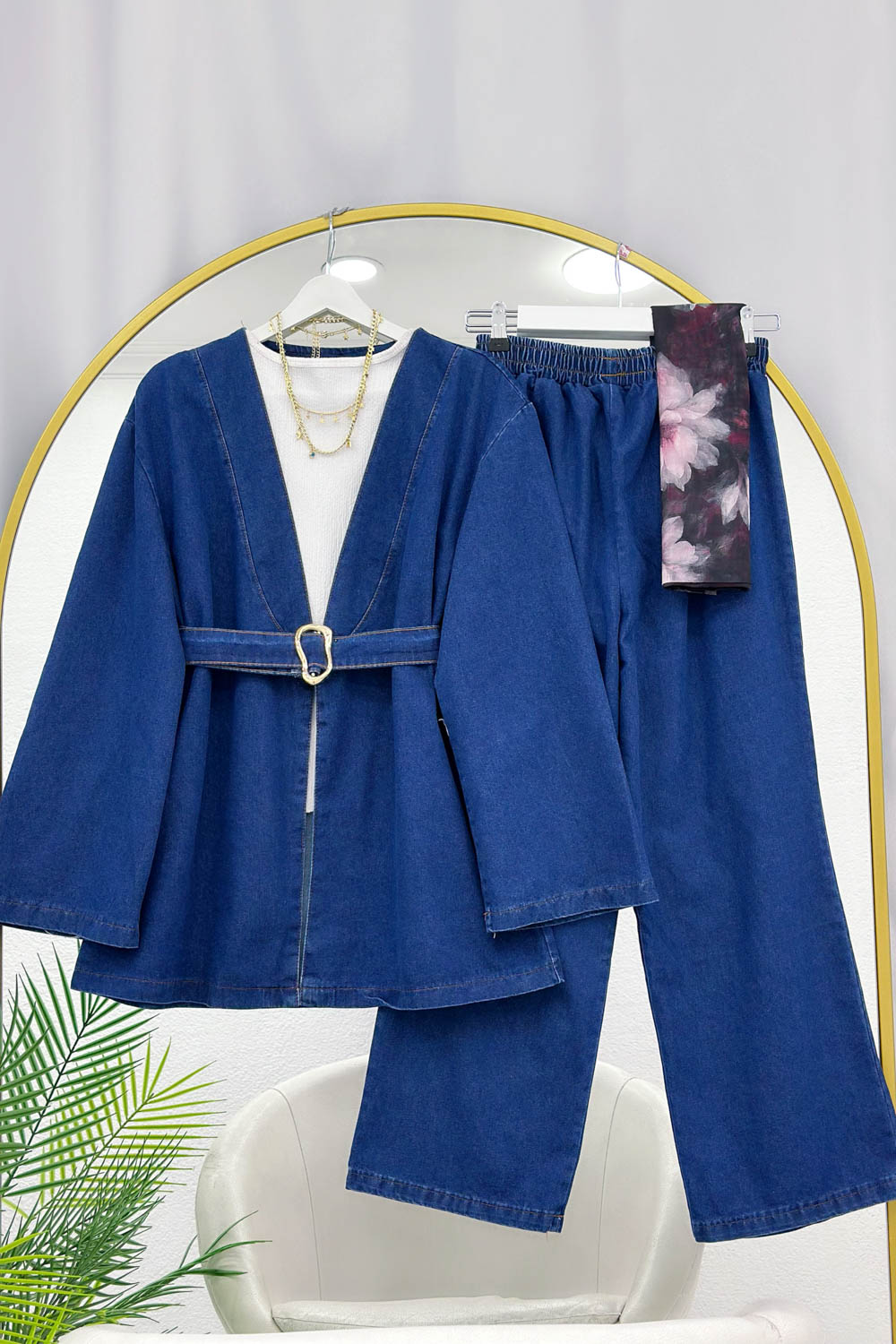 KEMER DETAYLI KİMONO PANTOLONLU TAKIM