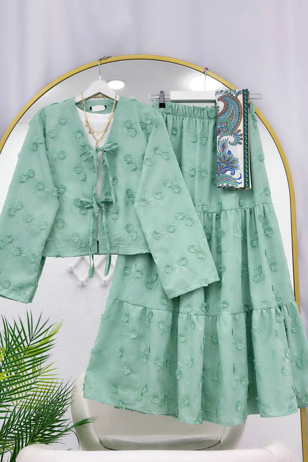 ÇİÇEK NAKIŞLI KİMONO ETEK TAKIM