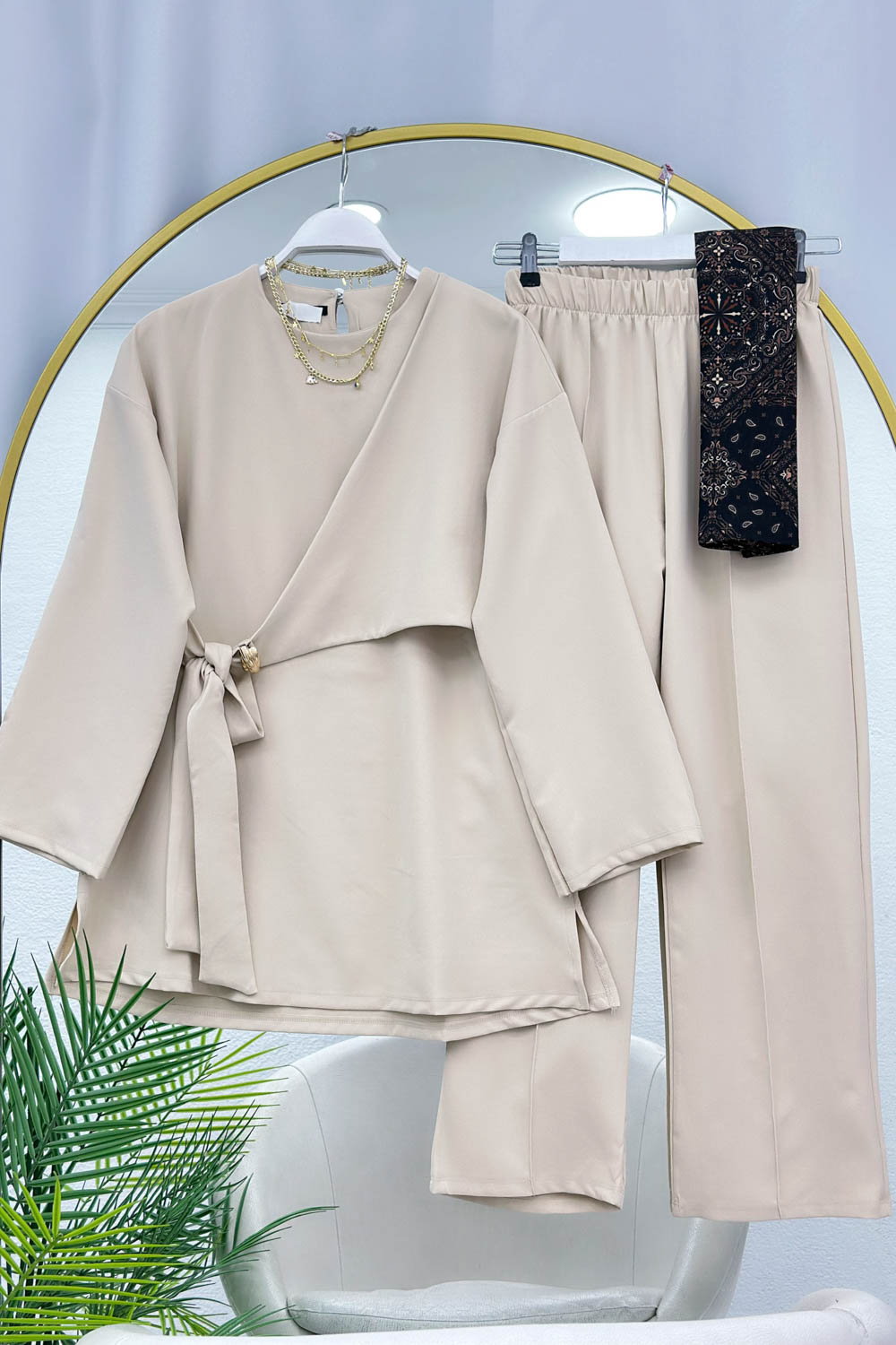 YANDAN TOKALI KREP PANTOLONLU TAKIM