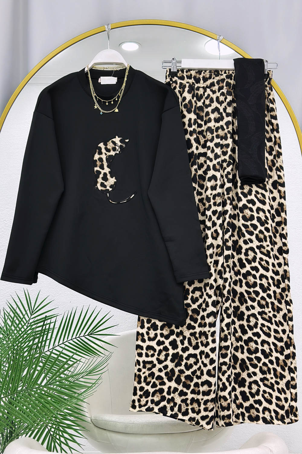 LEOPAR ASMETRİK KESİM PANTOLON TAKIM