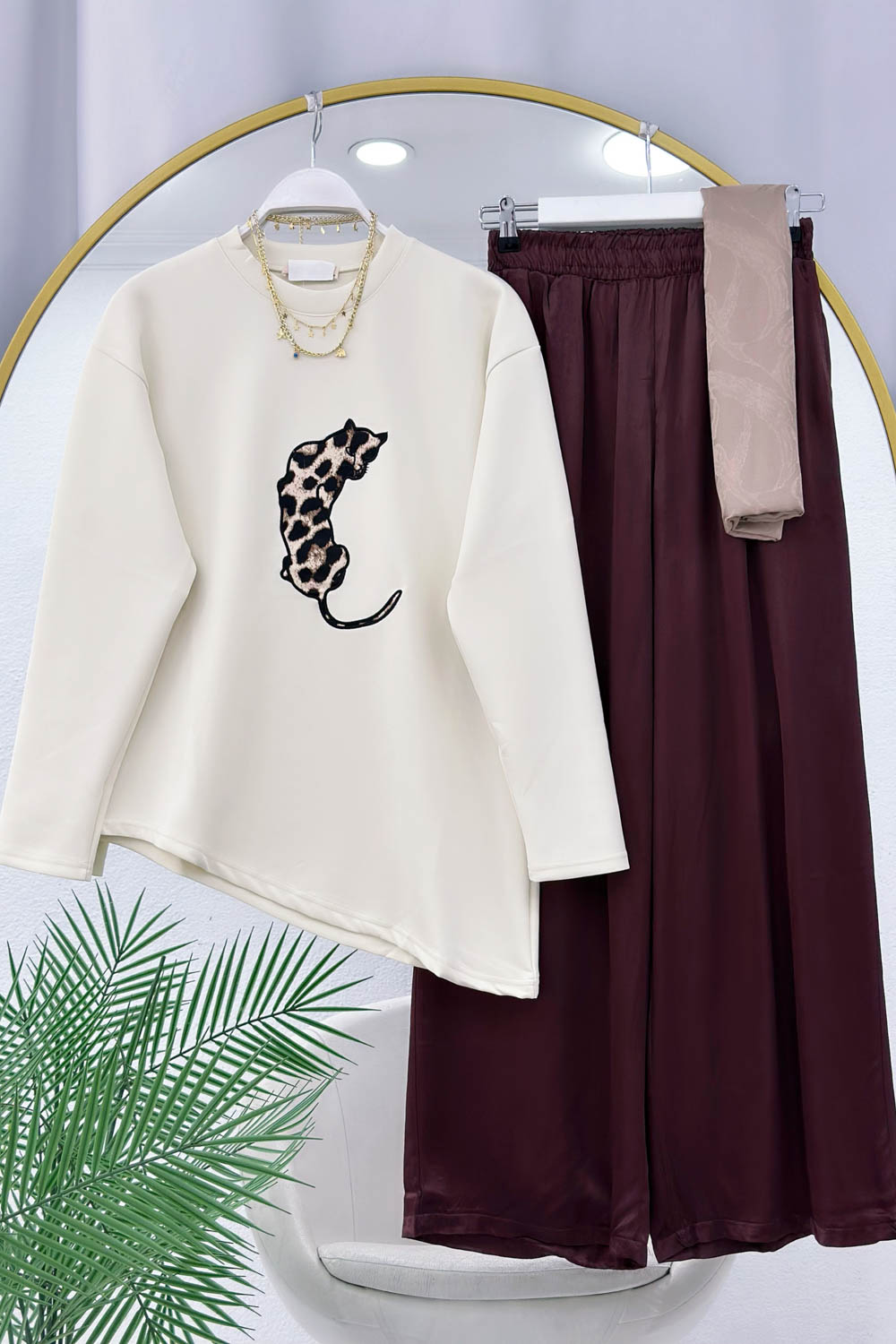 LEOPAR ASMETRİK KESİM PANTOLON TAKIM