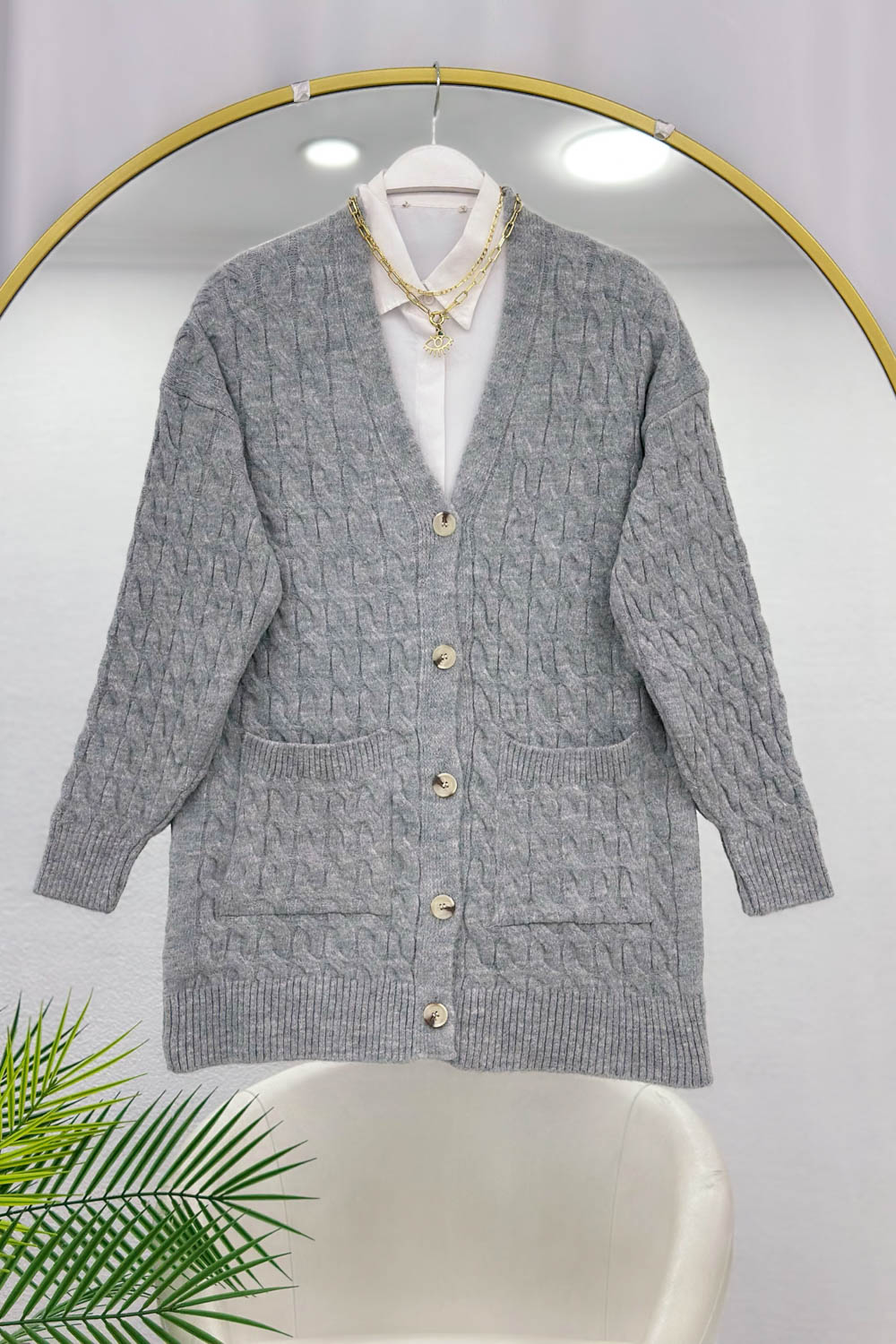 CEPLİ DALGALI KADIN TRİKO HIRKA
