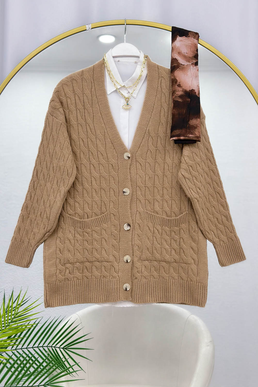 CEPLİ DALGALI KADIN TRİKO HIRKA