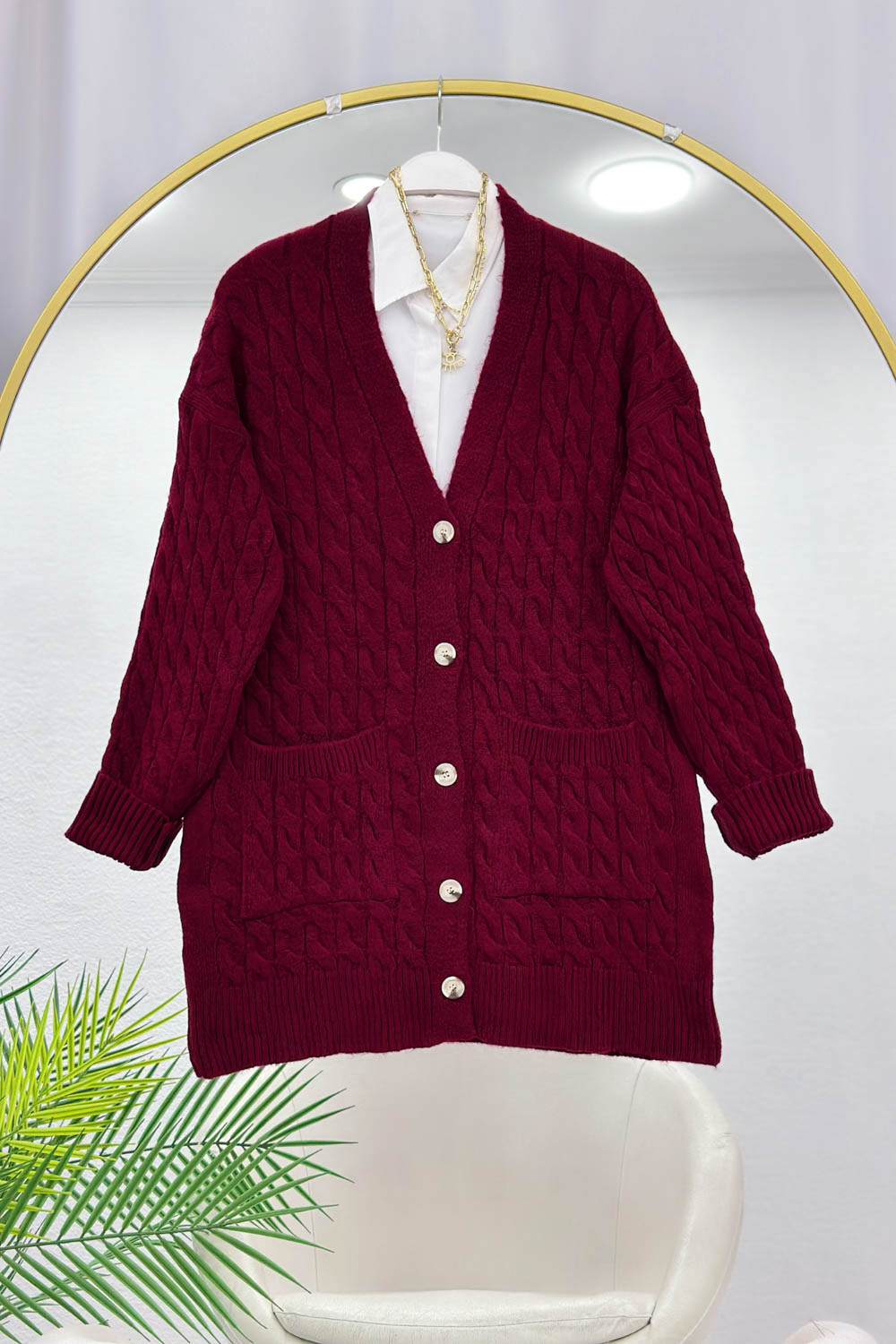 CEPLİ DALGALI KADIN TRİKO HIRKA