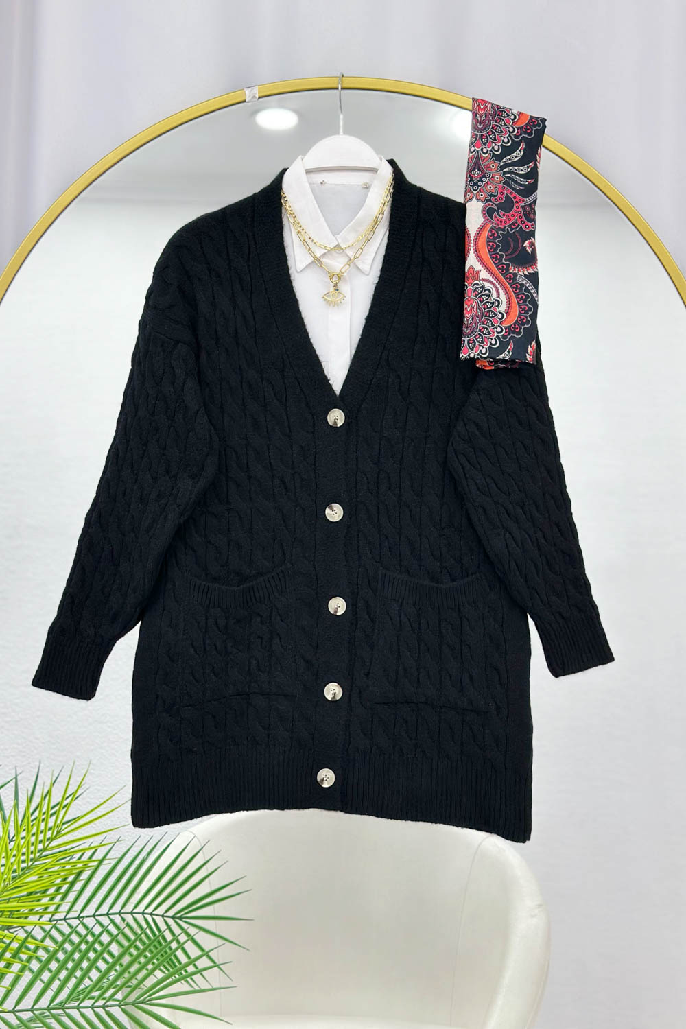 CEPLİ DALGALI KADIN TRİKO HIRKA