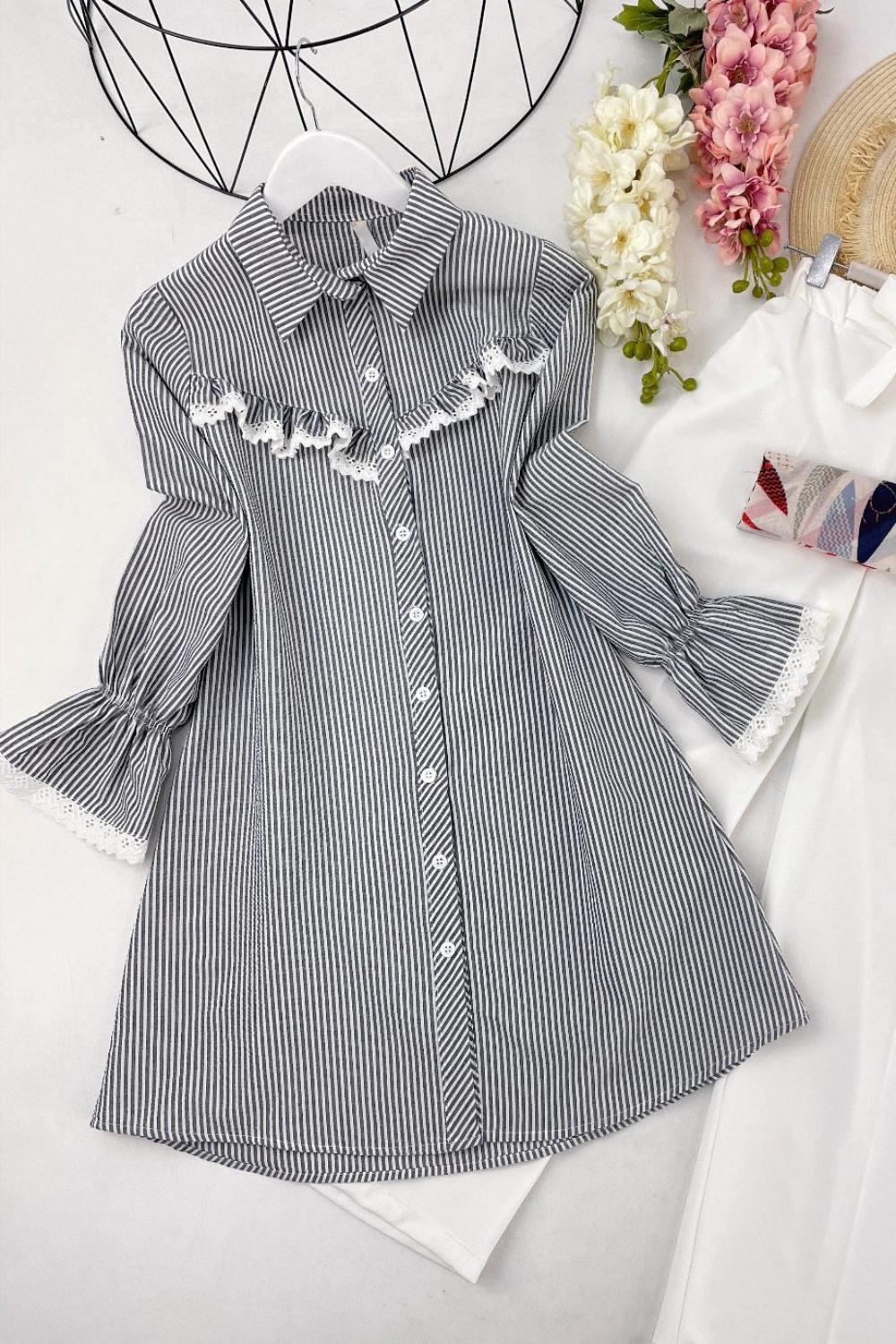 KOL UCU VE ÖNÜ GÜPÜRLÜ COTON GÖMLEK