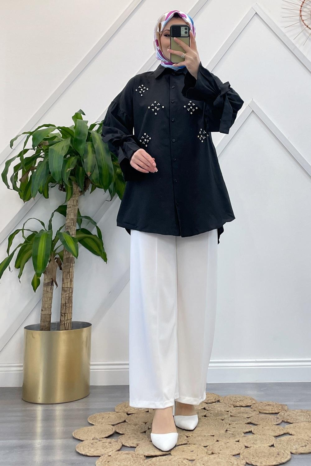 KOLLARI BAĞLAMALI TAŞLI GÖMLEK