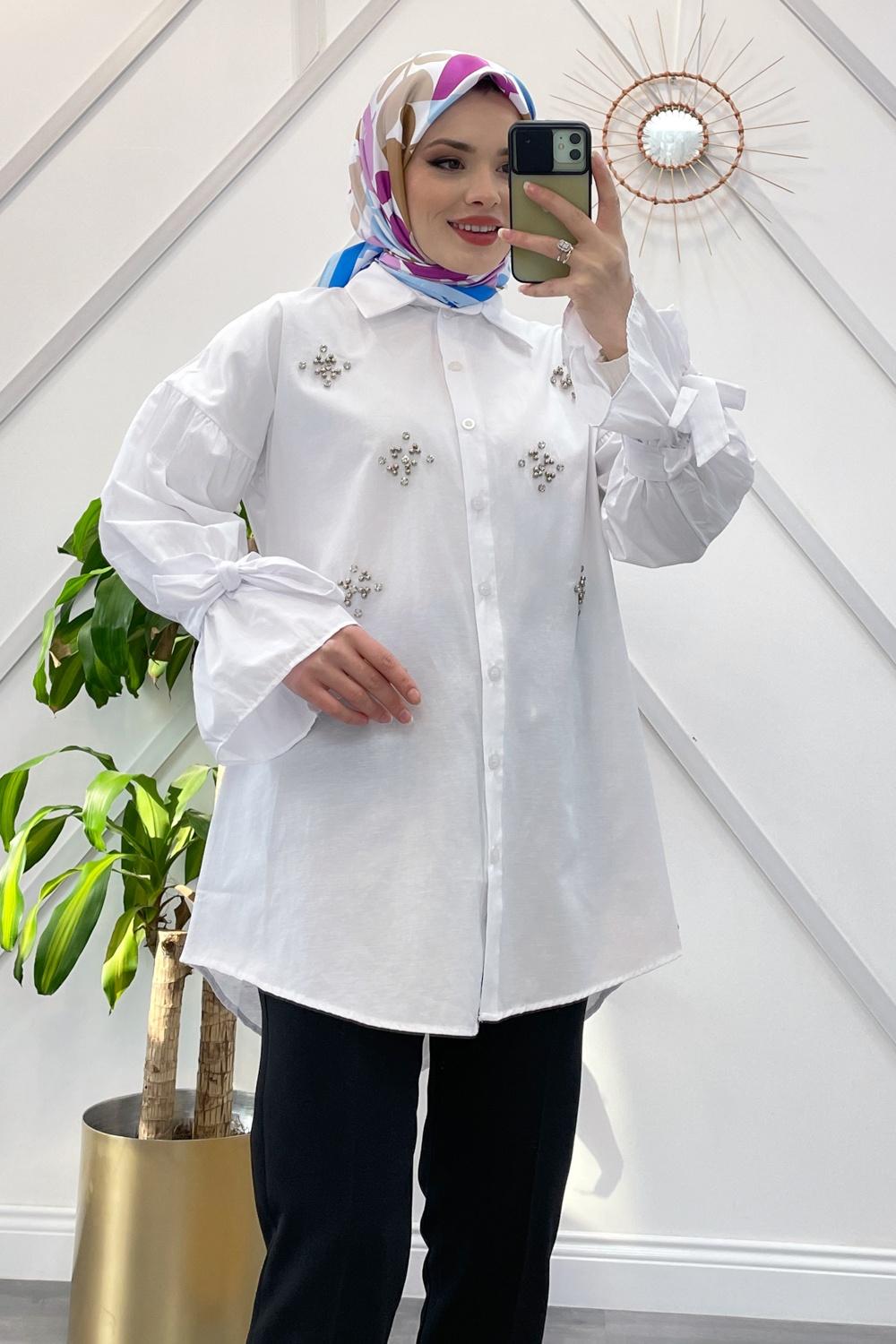 KOLLARI BAĞLAMALI TAŞLI GÖMLEK