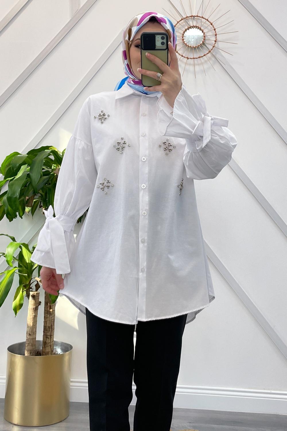 KOLLARI BAĞLAMALI TAŞLI GÖMLEK