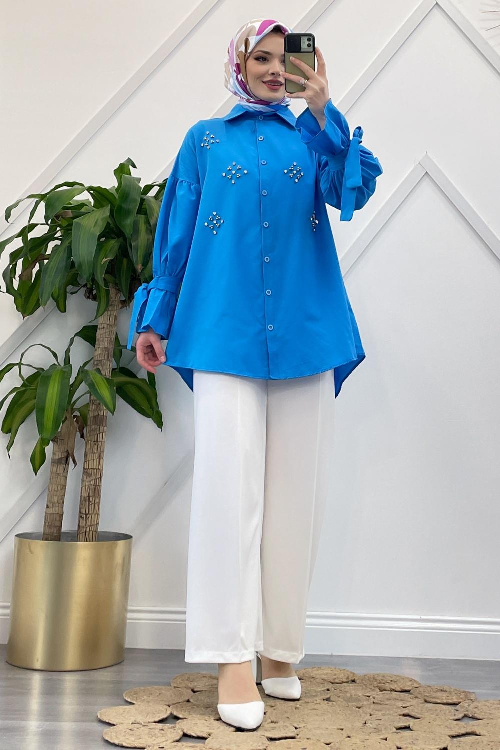 KOLLARI BAĞLAMALI TAŞLI GÖMLEK