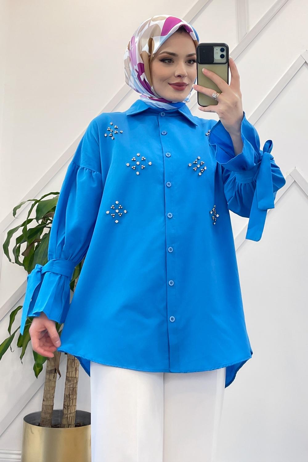 KOLLARI BAĞLAMALI TAŞLI GÖMLEK