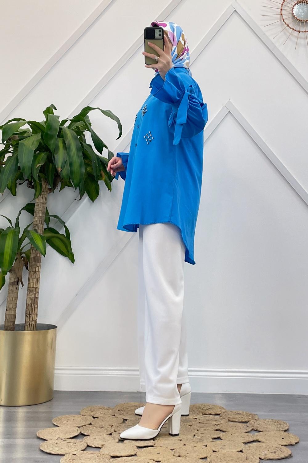 KOLLARI BAĞLAMALI TAŞLI GÖMLEK