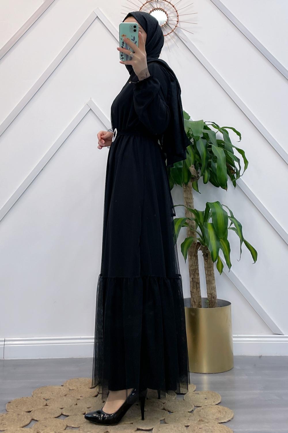 KEMERLİ TÜL ELBİSE