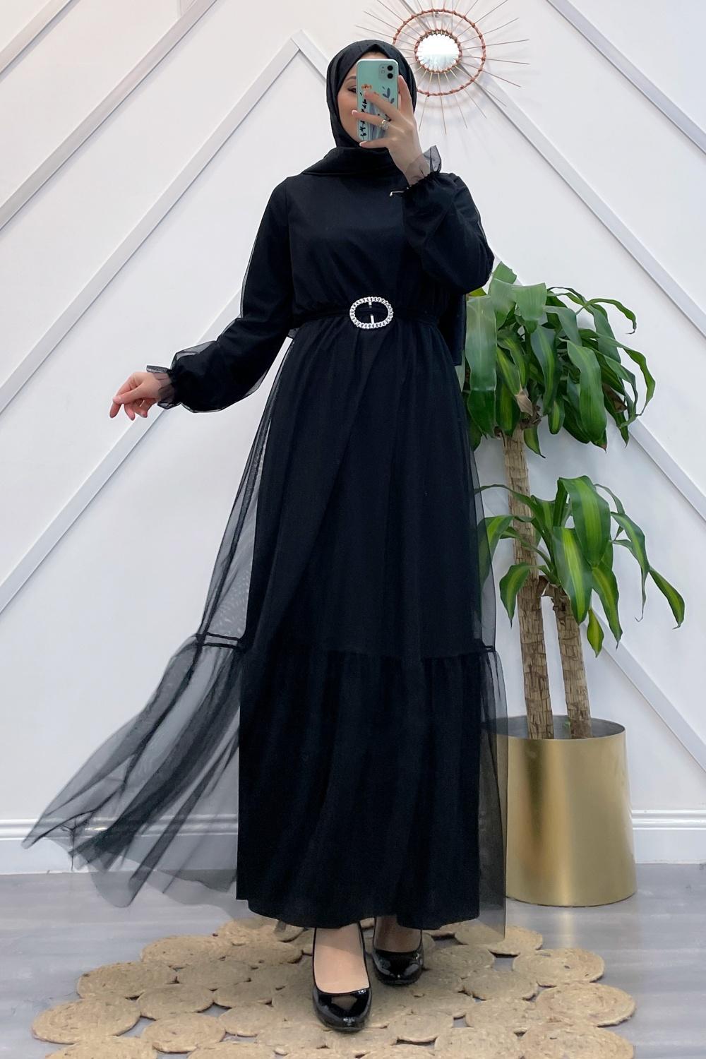 KEMERLİ TÜL ELBİSE