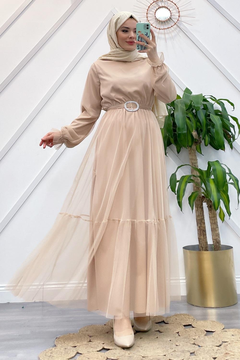 KEMERLİ TÜL ELBİSE