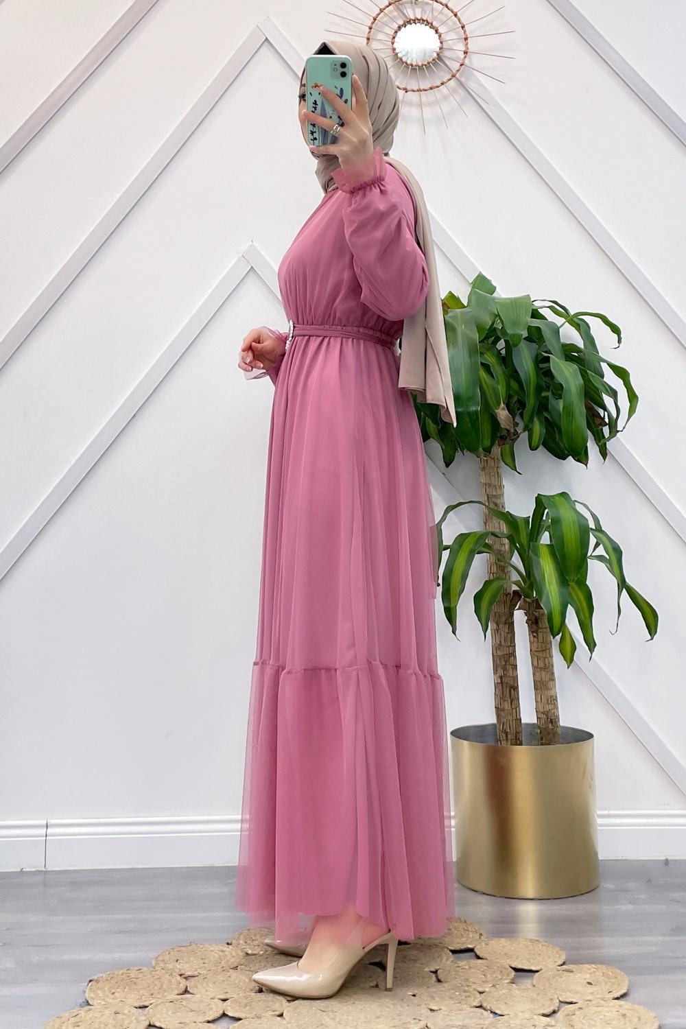 KEMERLİ TÜL ELBİSE