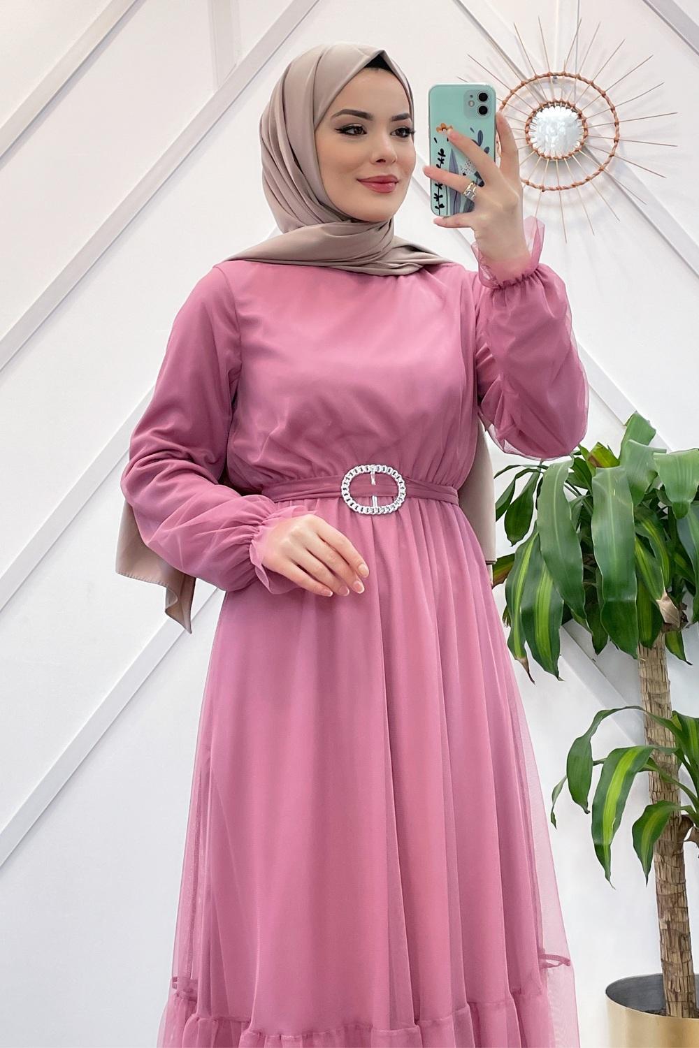 KEMERLİ TÜL ELBİSE