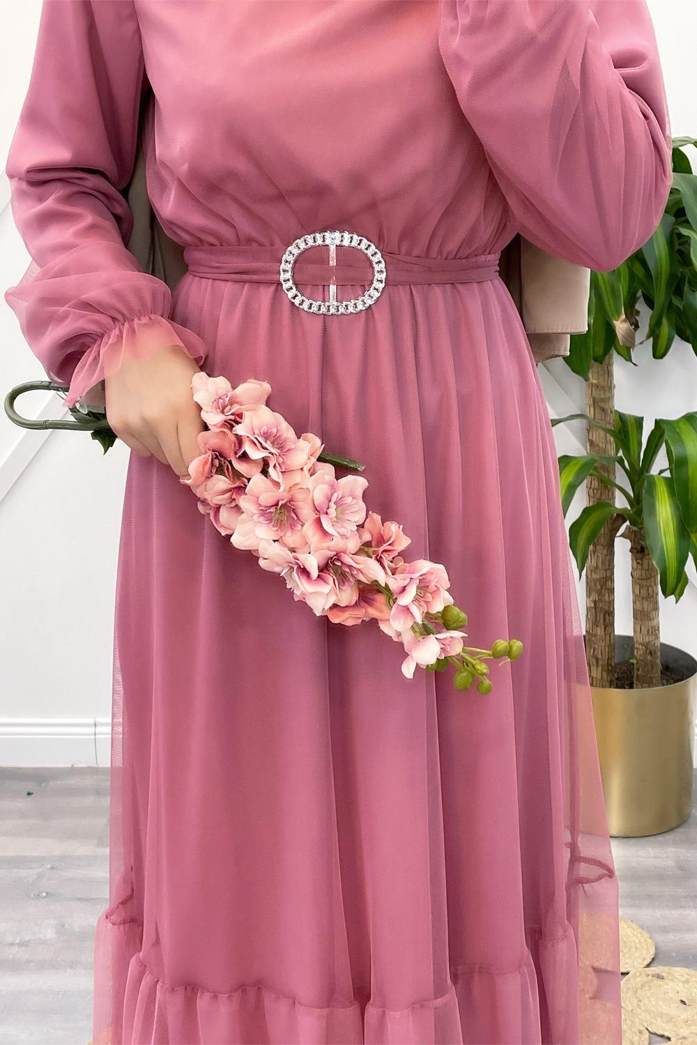 KEMERLİ TÜL ELBİSE