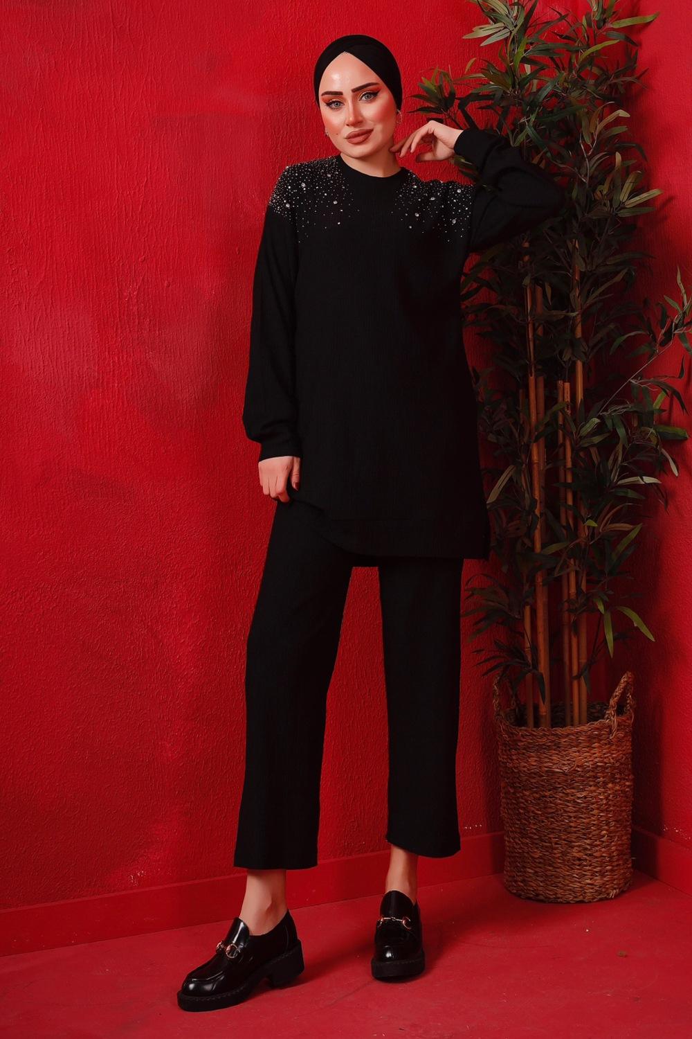 OMUZU TAŞ DETAYLI BÜRÜMCÜK TAKIM