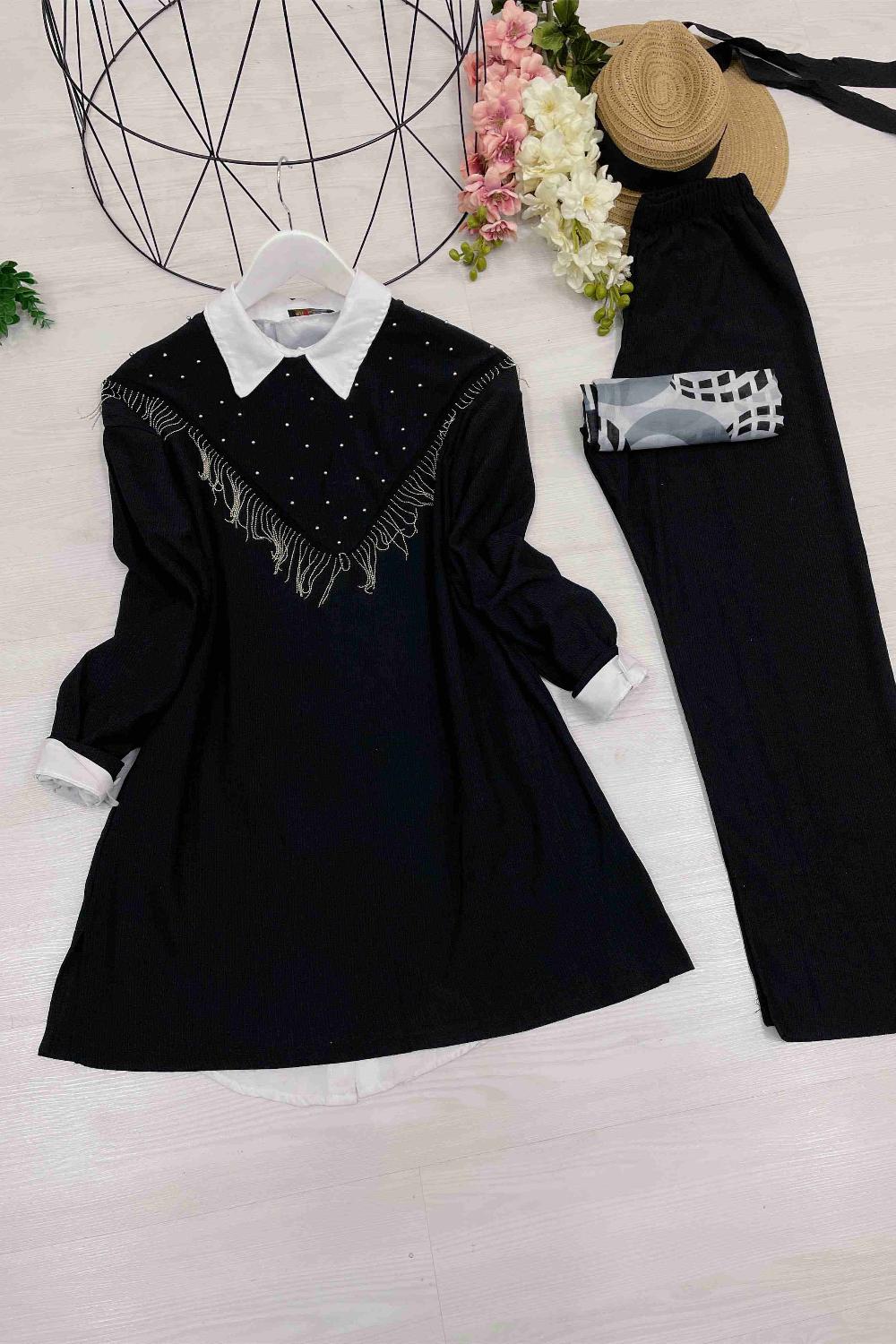 ZİNCİR VE TAŞ DETAYLI BÜRÜMCÜK TAKIM