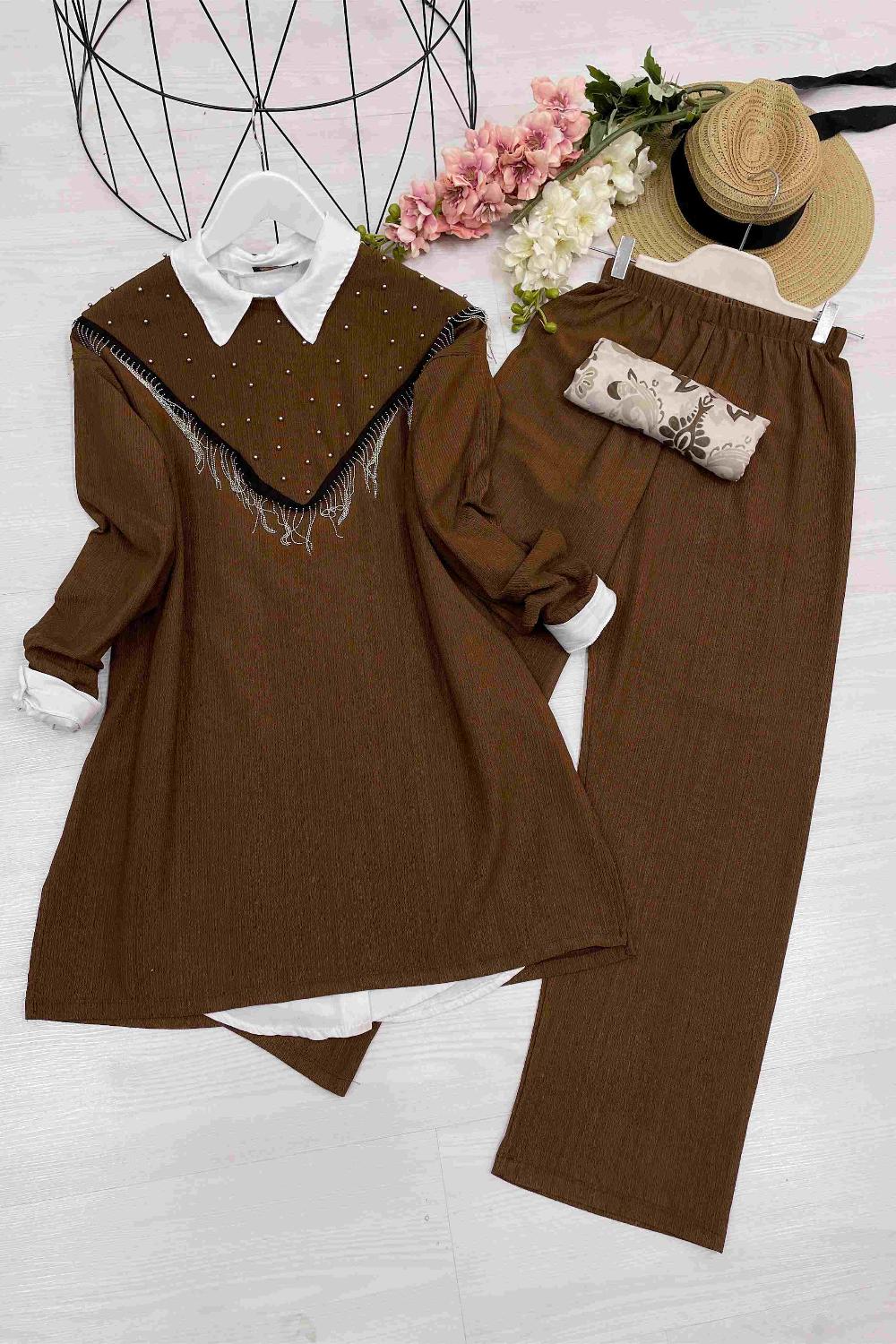 ZİNCİR VE TAŞ DETAYLI BÜRÜMCÜK TAKIM