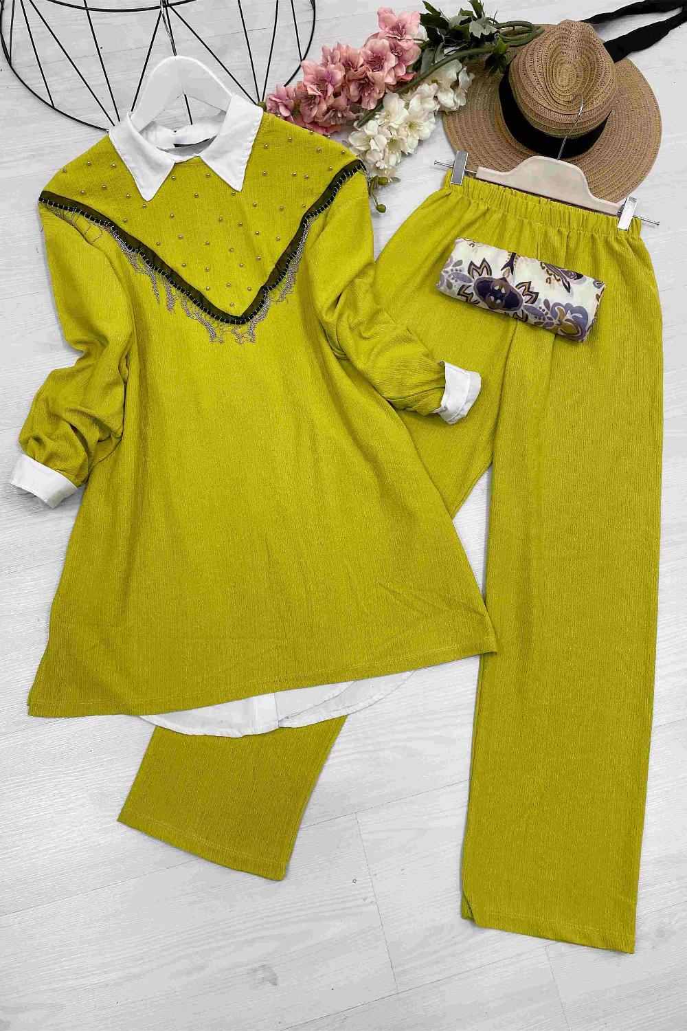 ZİNCİR VE TAŞ DETAYLI BÜRÜMCÜK TAKIM