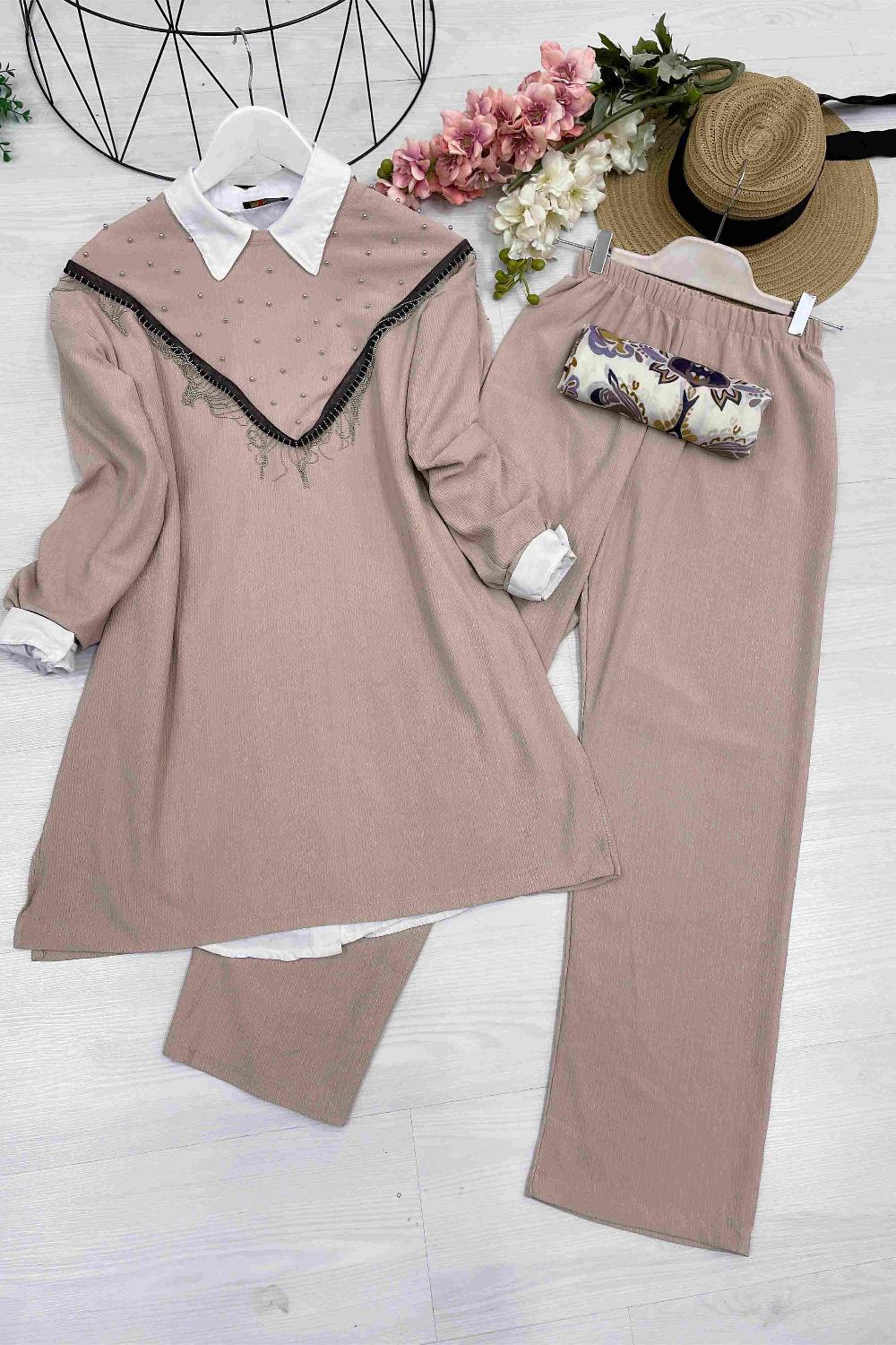 ZİNCİR VE TAŞ DETAYLI BÜRÜMCÜK TAKIM