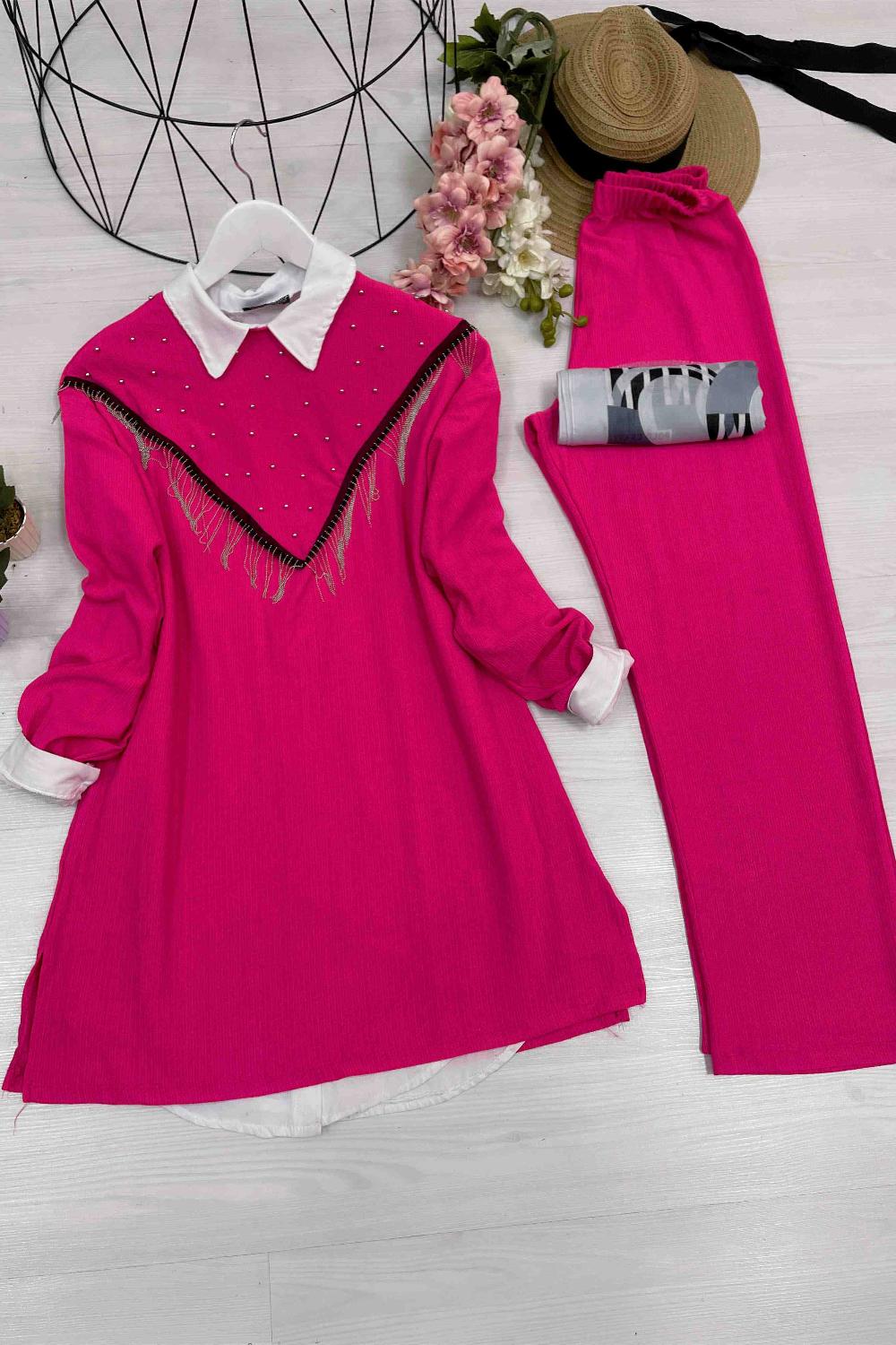 ZİNCİR VE TAŞ DETAYLI BÜRÜMCÜK TAKIM