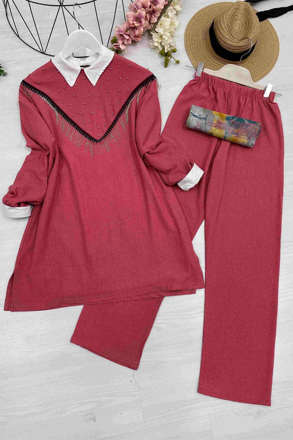 ZİNCİR VE TAŞ DETAYLI BÜRÜMCÜK TAKIM