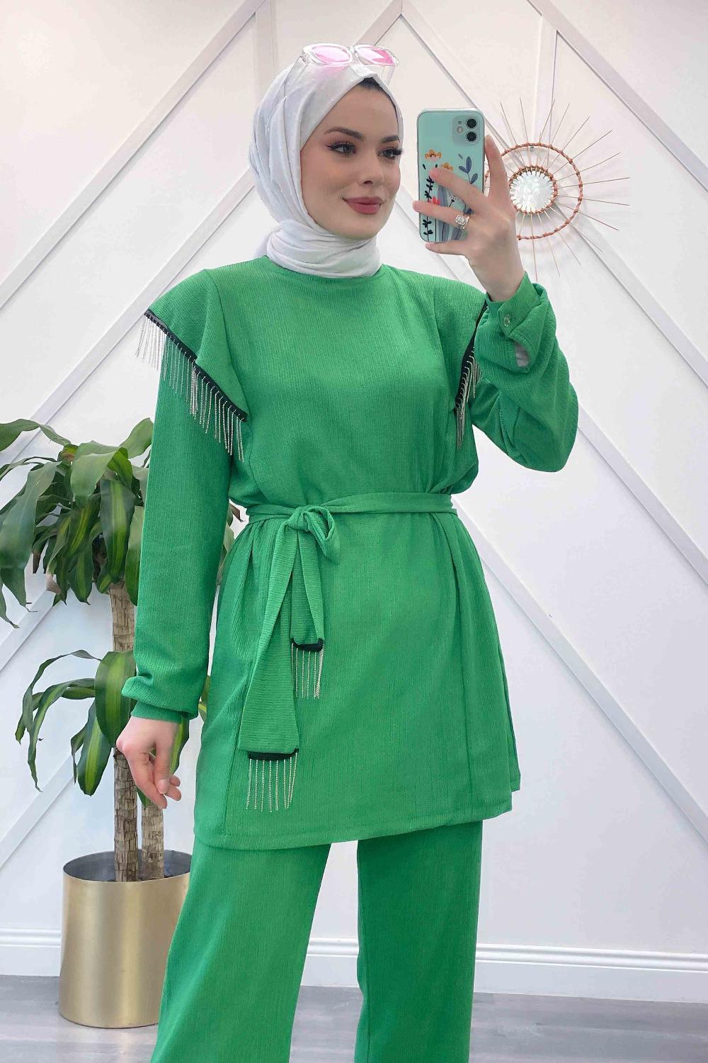 OMUZDAN SAÇAKLI KUŞAKLI BÜRÜMCÜK TAKIM