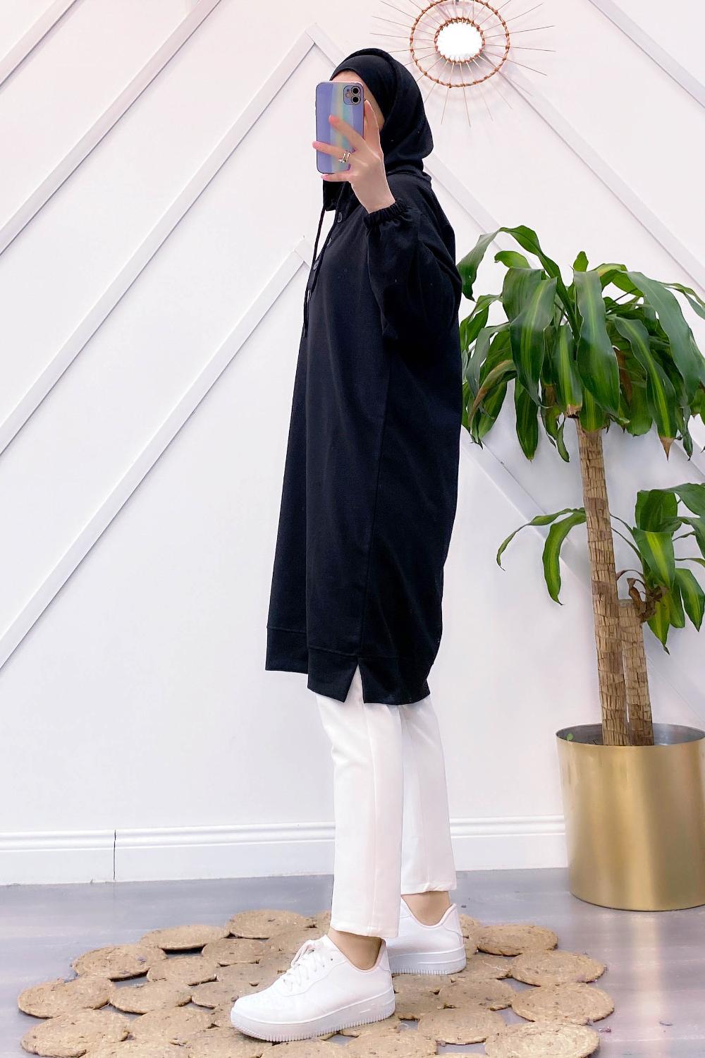 ÖNÜ DÜĞMELİ MAXİ BOY SWEAT