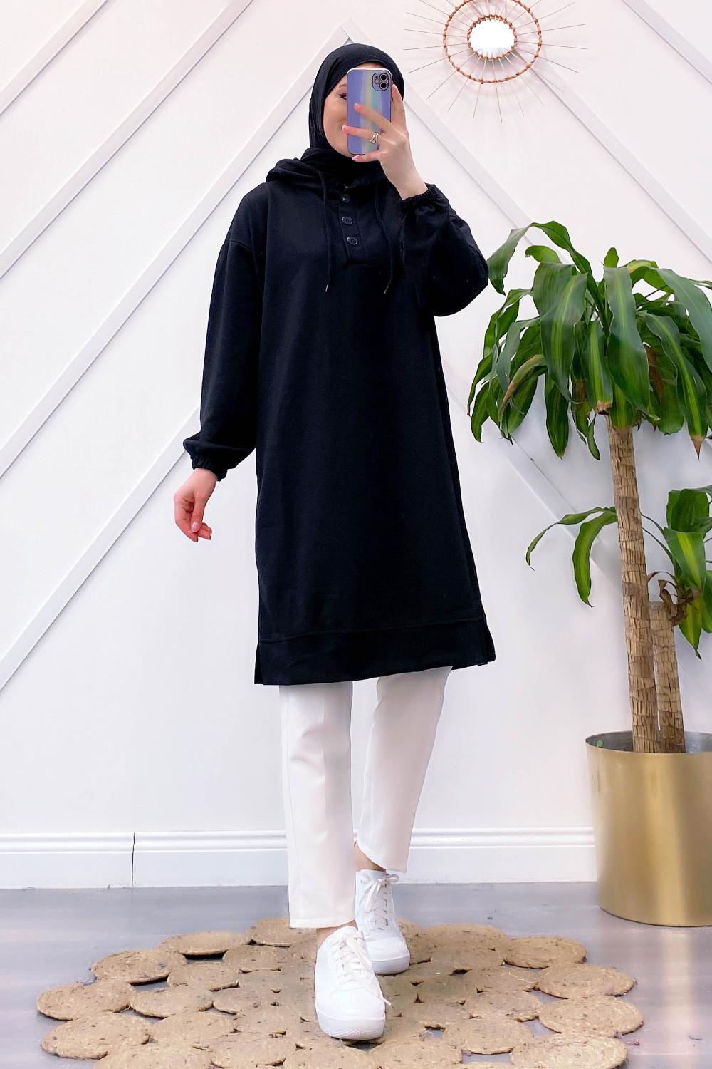 ÖNÜ DÜĞMELİ MAXİ BOY SWEAT