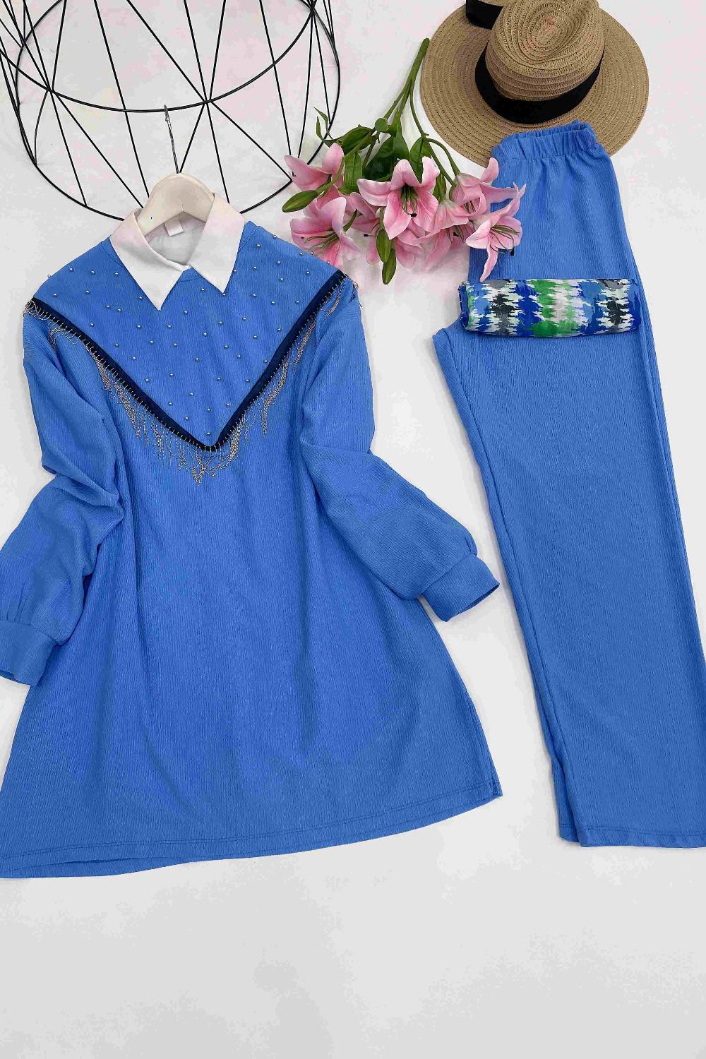 ZİNCİR VE TAŞ DETAYLI BÜRÜMCÜK TAKIM