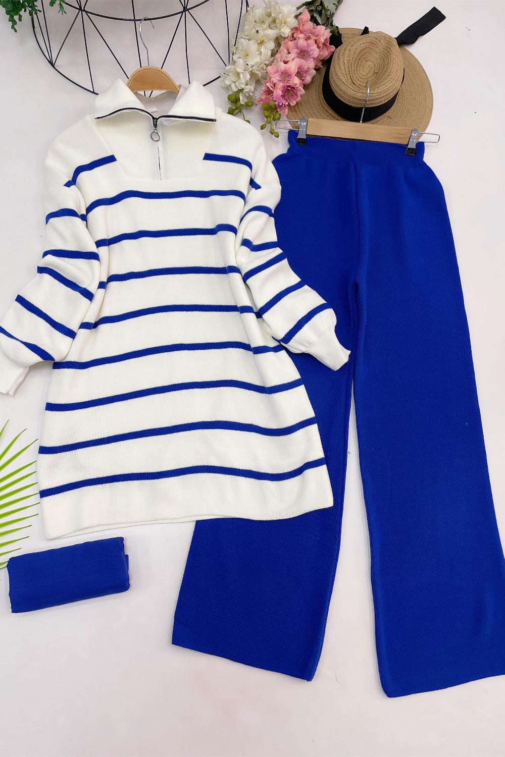 DİK YAKA ÇİZGİLİ TRİKO TAKIM