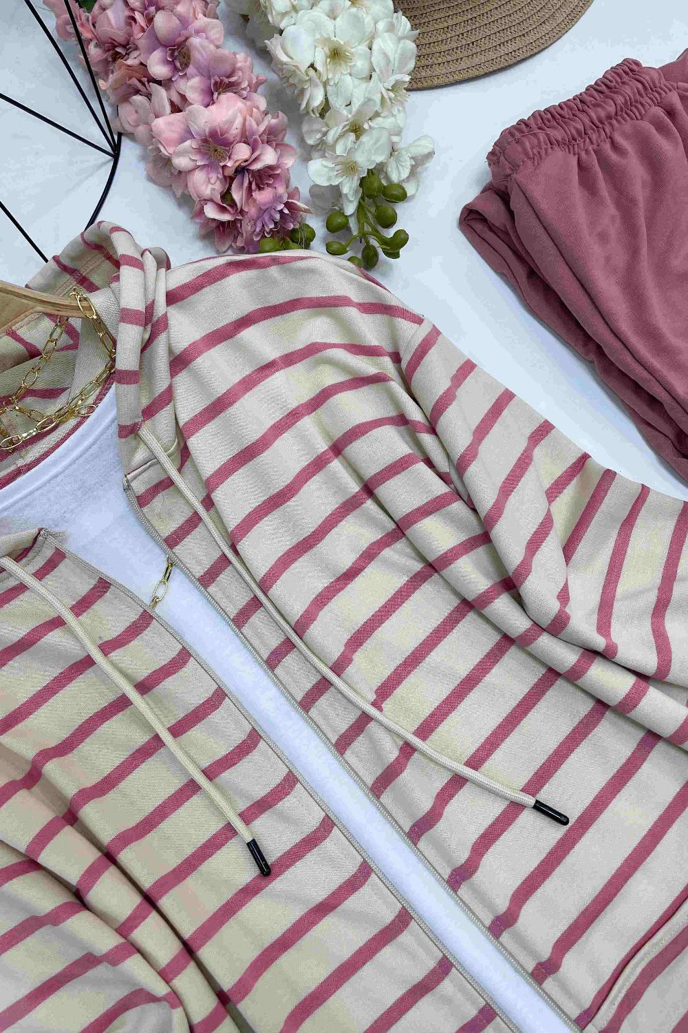 ÇİZGİLİ FERMUARLI KAPŞONLU HIRKA