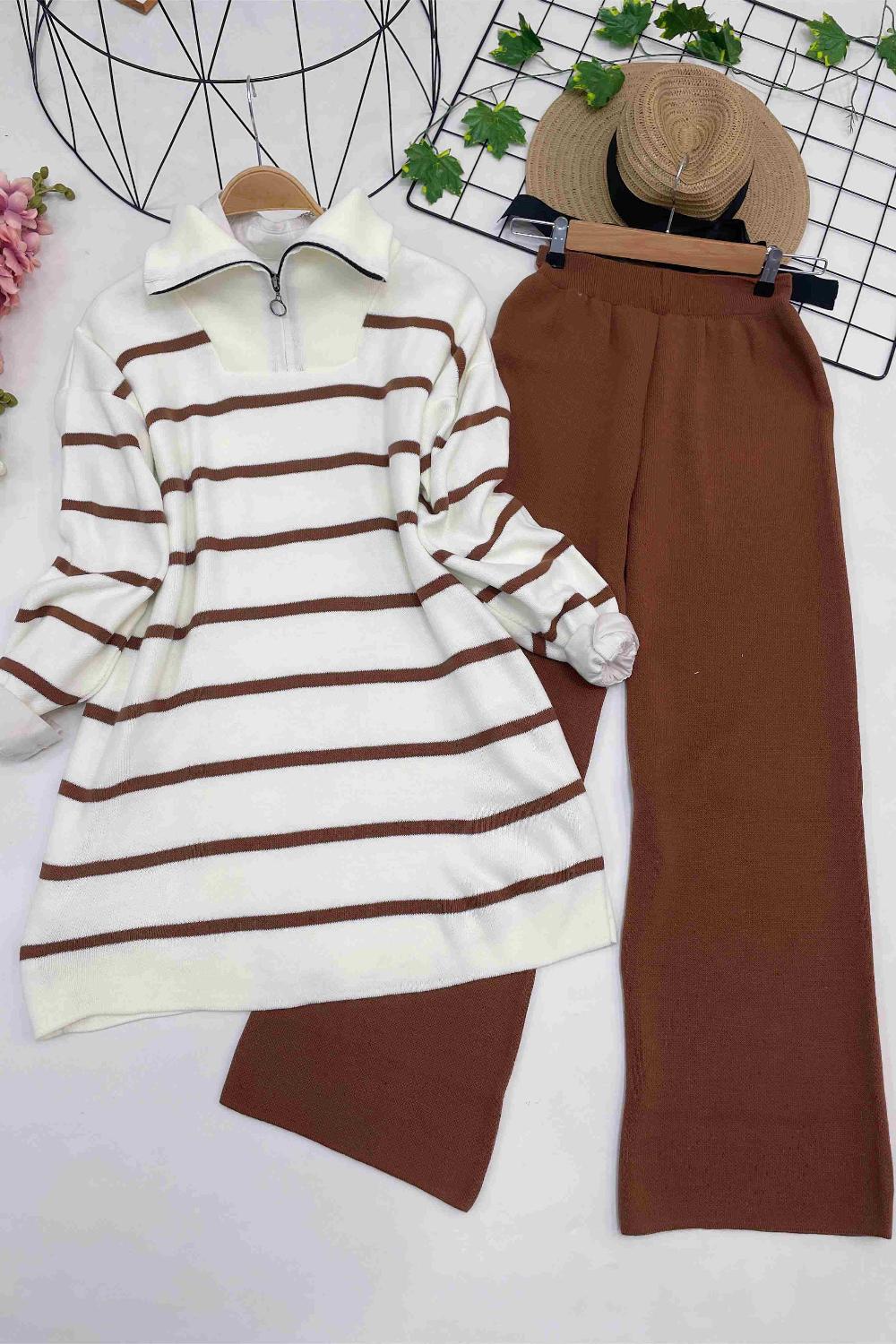 DİK YAKA ÇİZGİLİ TRİKO TAKIM