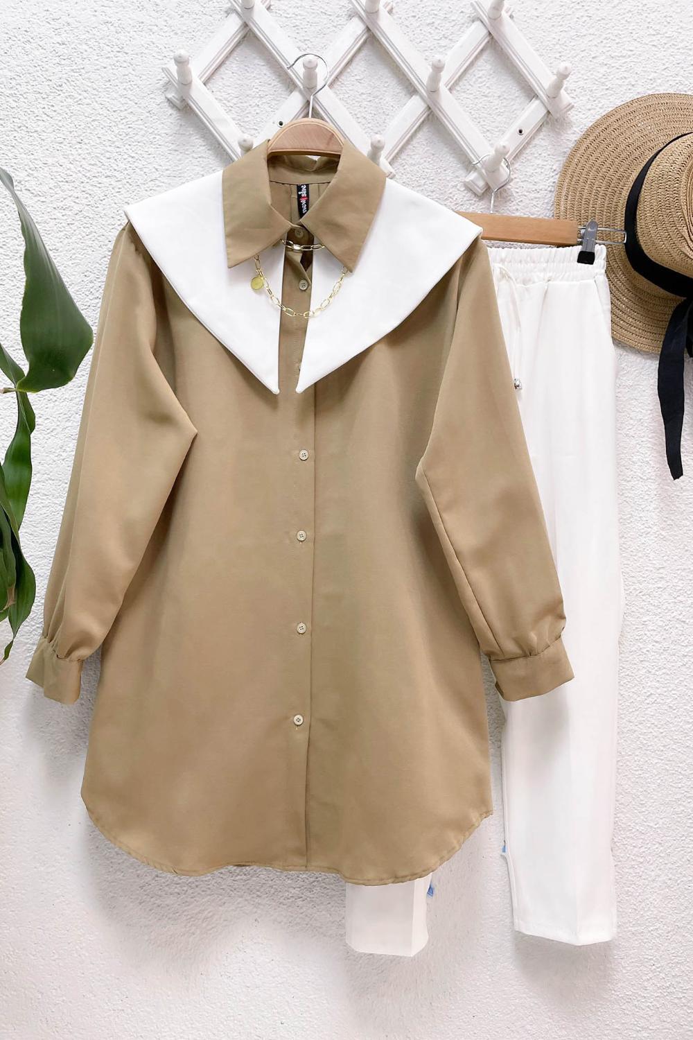 BEYAZ YAKA DETAYLI GÖMLEK