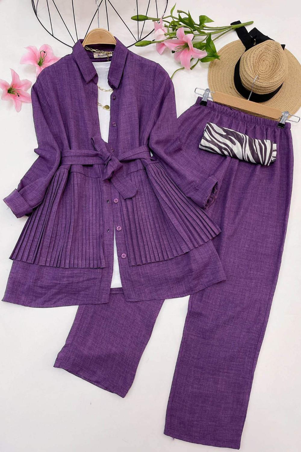 PİLE DETAYLI KETEN TAKIM