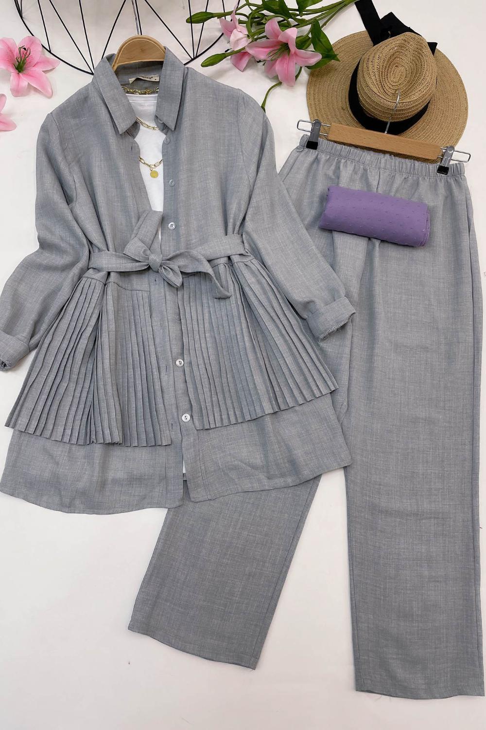 PİLE DETAYLI KETEN TAKIM