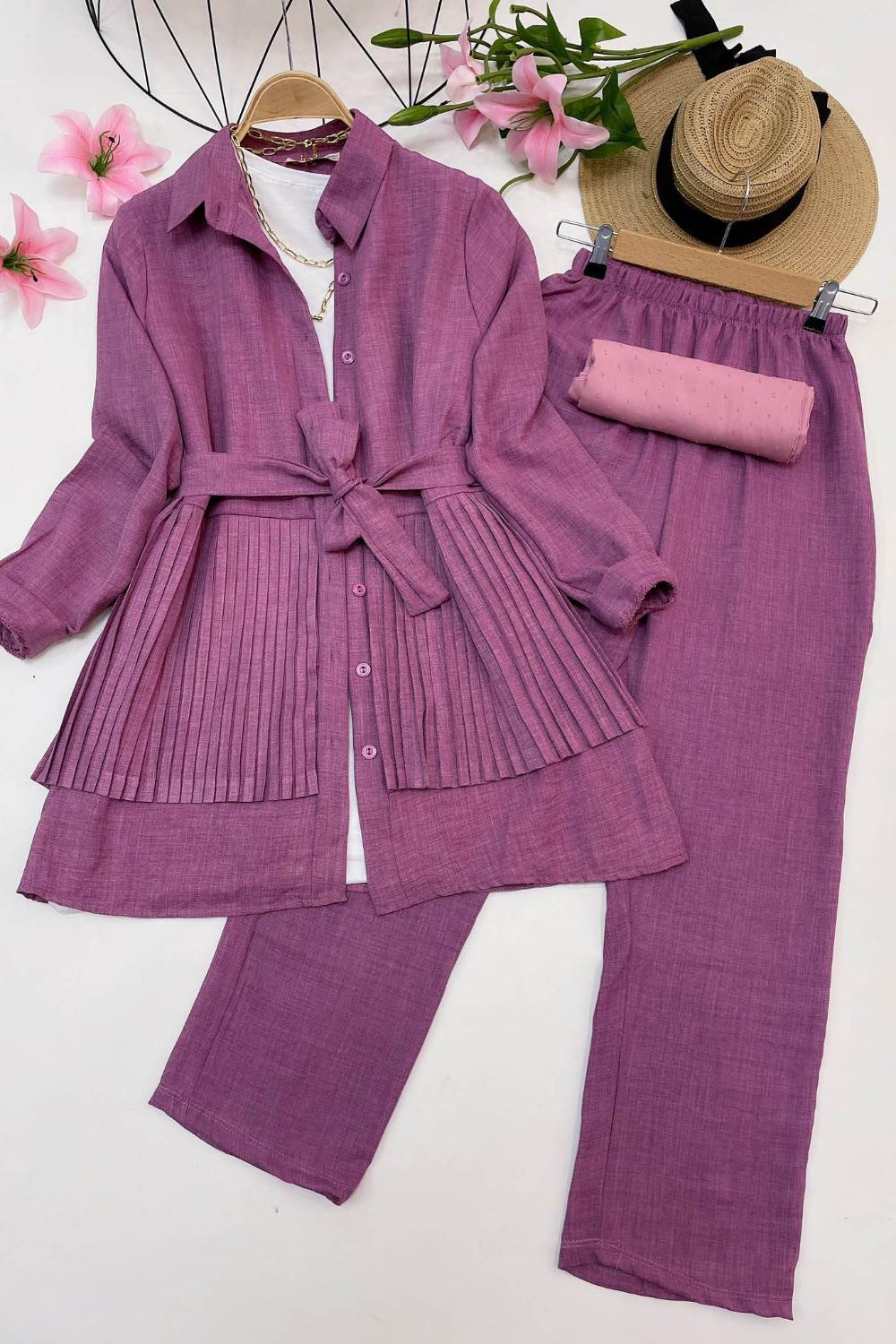 PİLE DETAYLI KETEN TAKIM