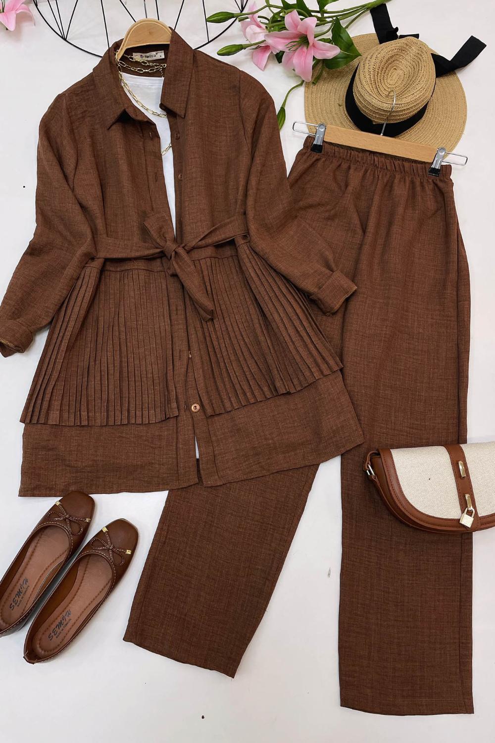 PİLE DETAYLI KETEN TAKIM