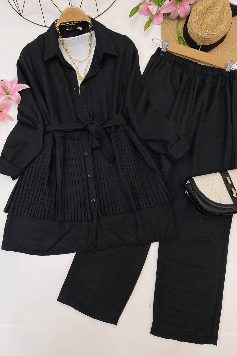 PİLE DETAYLI KETEN TAKIM