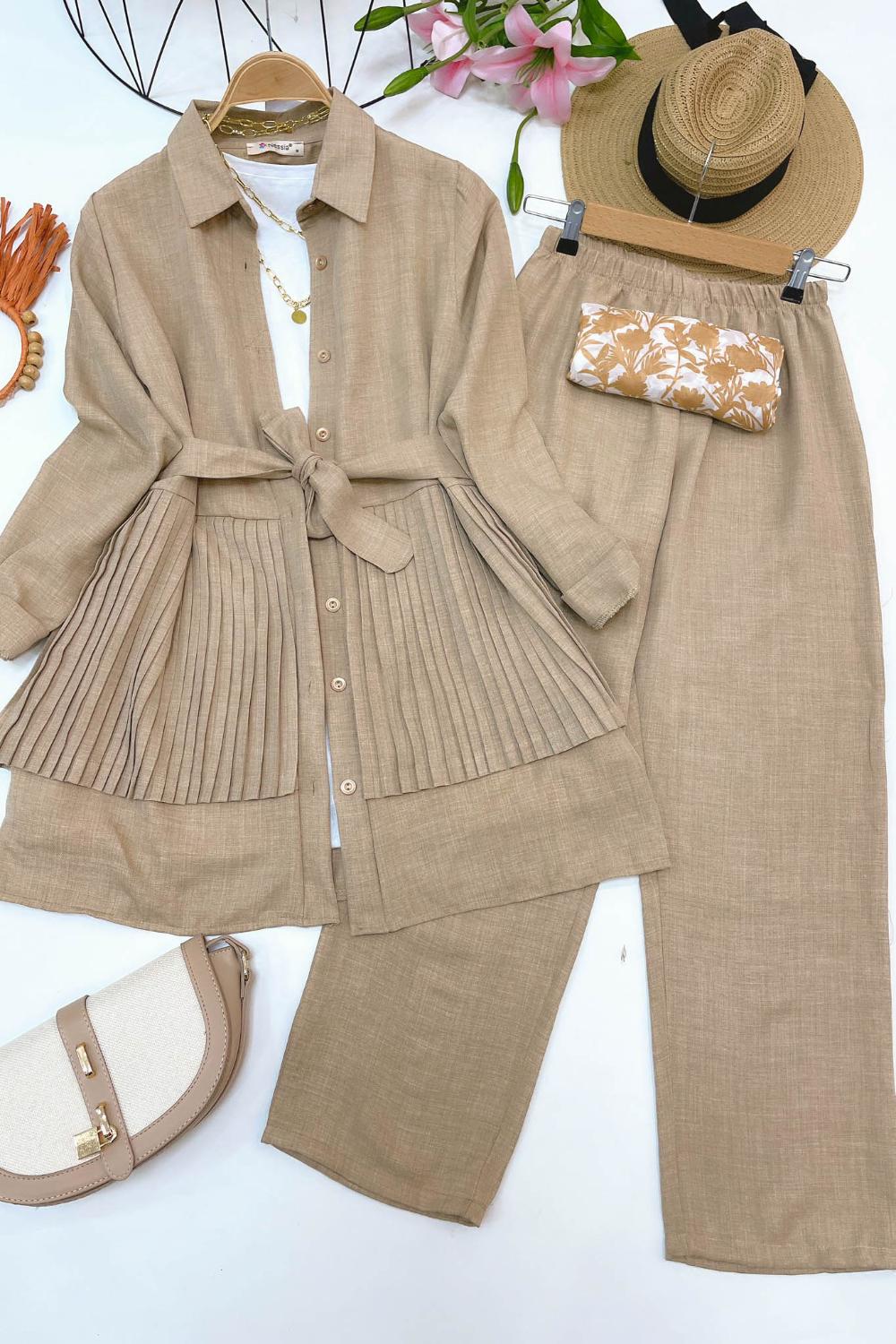 PİLE DETAYLI KETEN TAKIM