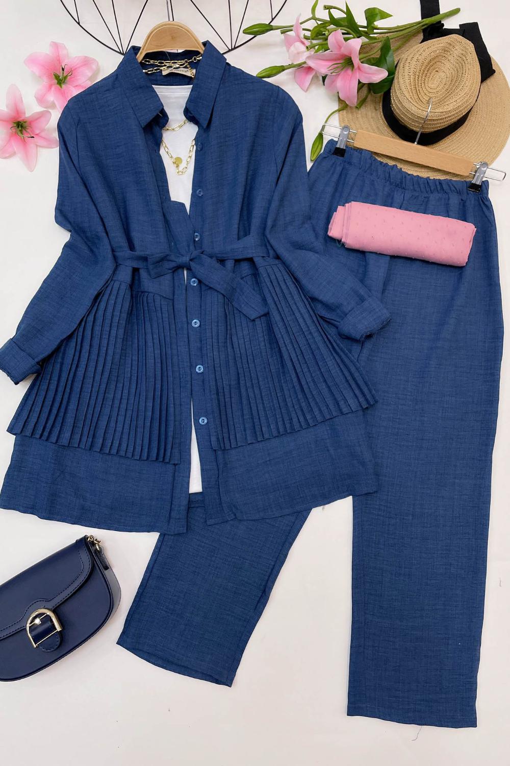 PİLE DETAYLI KETEN TAKIM